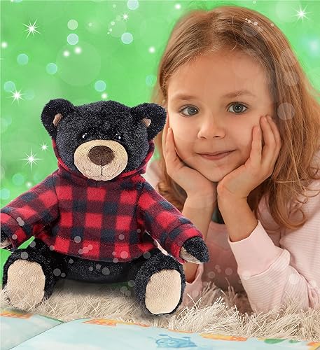 Miniatura 2 de DolliBu Oso de peluche con capucha roja a cuadros, suave y abrazable, adorable peluche de zoológico para jugar, lindo regalo para niños y adultos