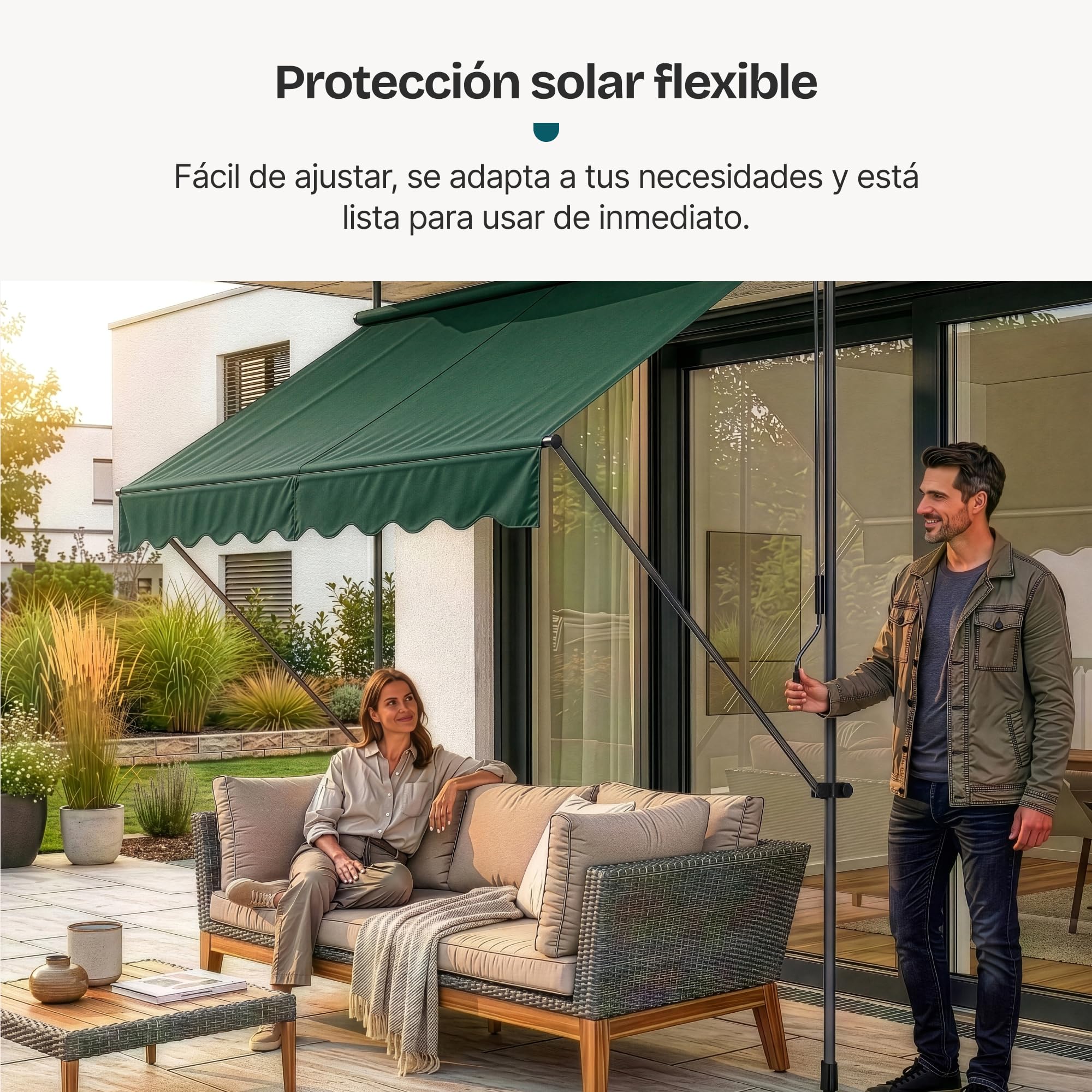 pro.tec Toldo Retráctil Stem Toldos Exterior Terraza Balcón Ajustable en Altura Manual Resistente Protector de Sol Sin Taladrar Acero/Poliéster 150 x 120 x 220-309 cm - Verde Oscuro