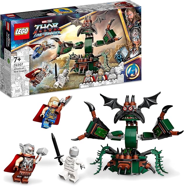 LEGO 76207 Marvel Attack on New Asgard, Thor Buildable Toy with Hammer, Stormbreaker and Monster Figure, Love and Thunder Movie Set