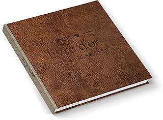Księga gości Living D'OR Księga gości weselnych kwadratowa brązowa vintage o wyglądzie skóry nostalgia tytuł francuski 21 x 21 cm wesele rocznica, urodziny szlachetna