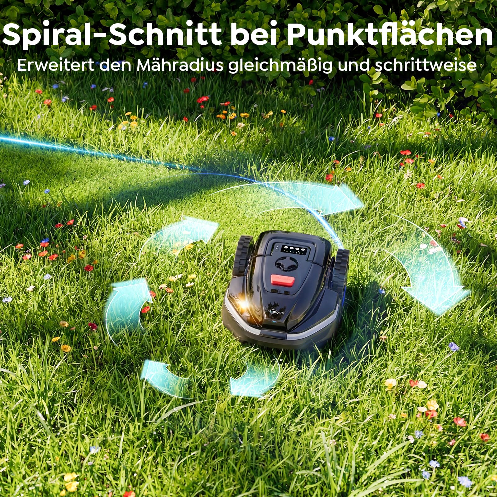 YARDCARE V3 Mähroboter ohne Begrenzungskabel, KI-Visionsnavigation, 150+ Hinderniserkennung, App-Steuerung, bürstenloser Motor, 50 dB, einstellbare Schnitthöhe, für kleine Gärten