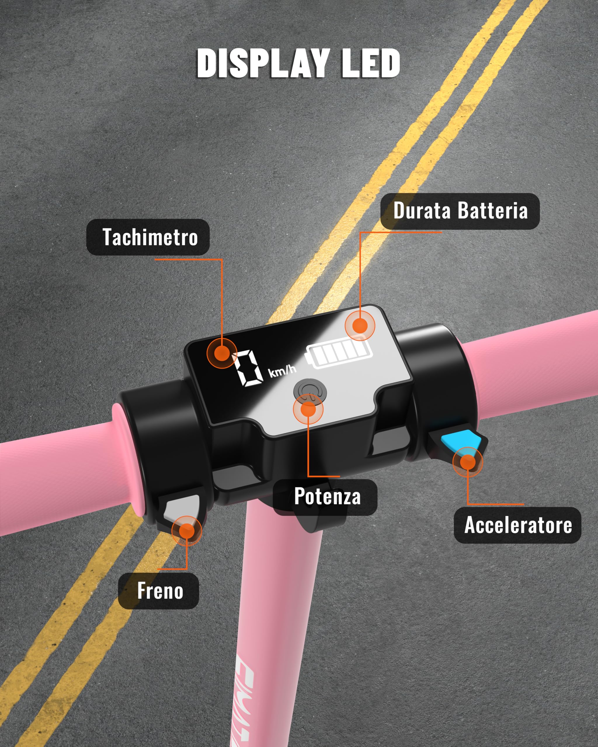 Monopattino Elettrico, 6.5'' Monopattino Elettrico per Bambini dai 6 ai 12 Anni, Pieghevole, Autonomia 5-8KM, Display LED
