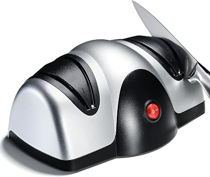 Sagler Electric Kitchen Knife Sharpener - 2 Stage Knife Sharpener with Sapphirite Wheels - Repair, Restore, Polish Blades, Cutters - Black