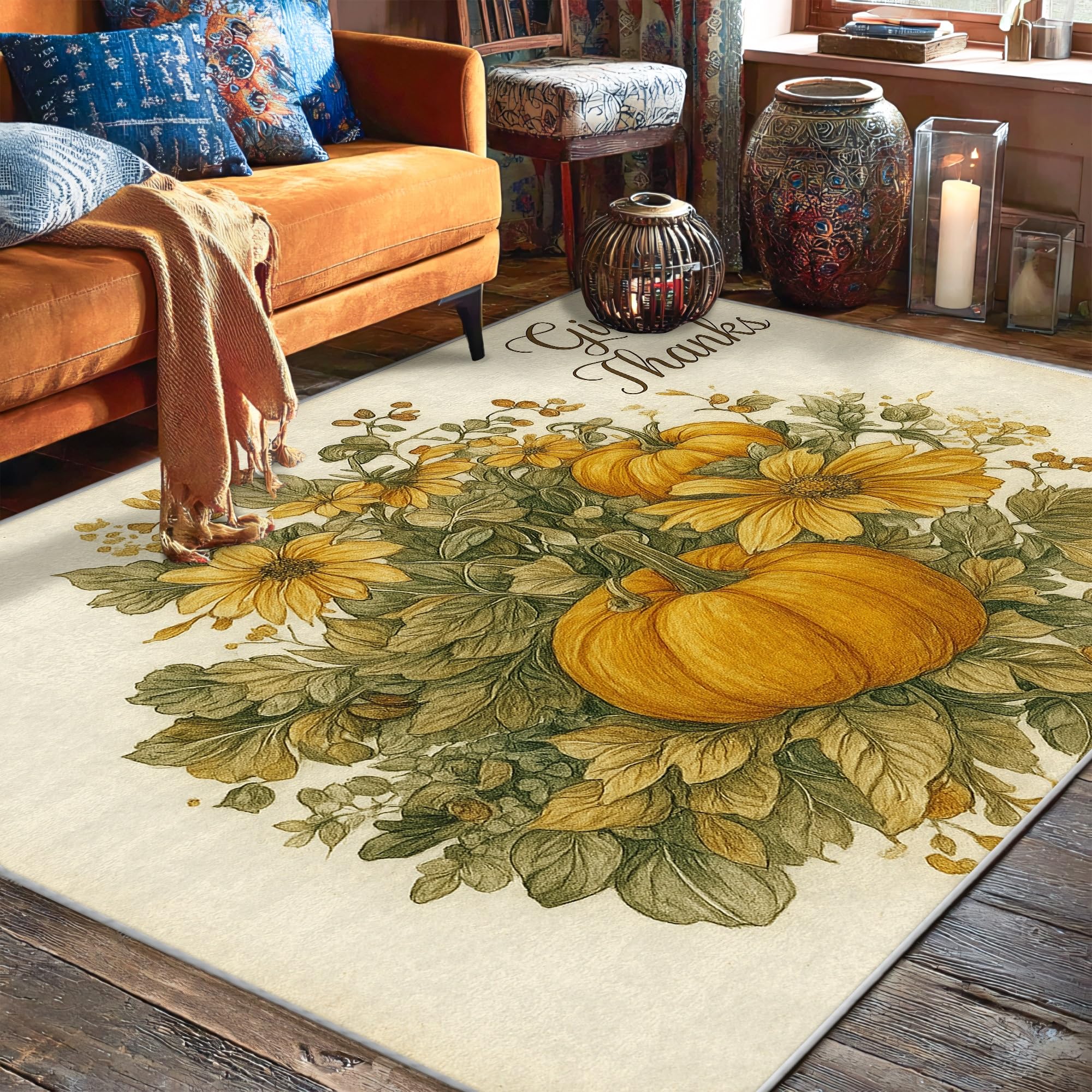 Tapis automne jaune à feuilles de tournesol sous table de salle