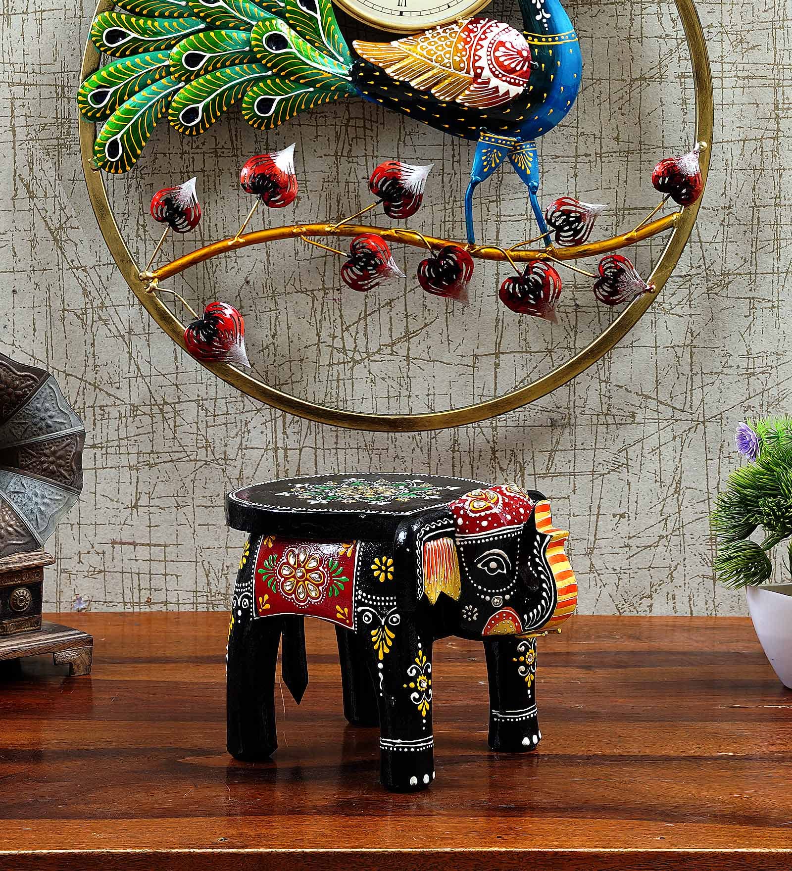Handpainted Wooden Elephant Stool - Copper Finish -7 Handpainted Wooden Elephant Stool - Copper Finish -7