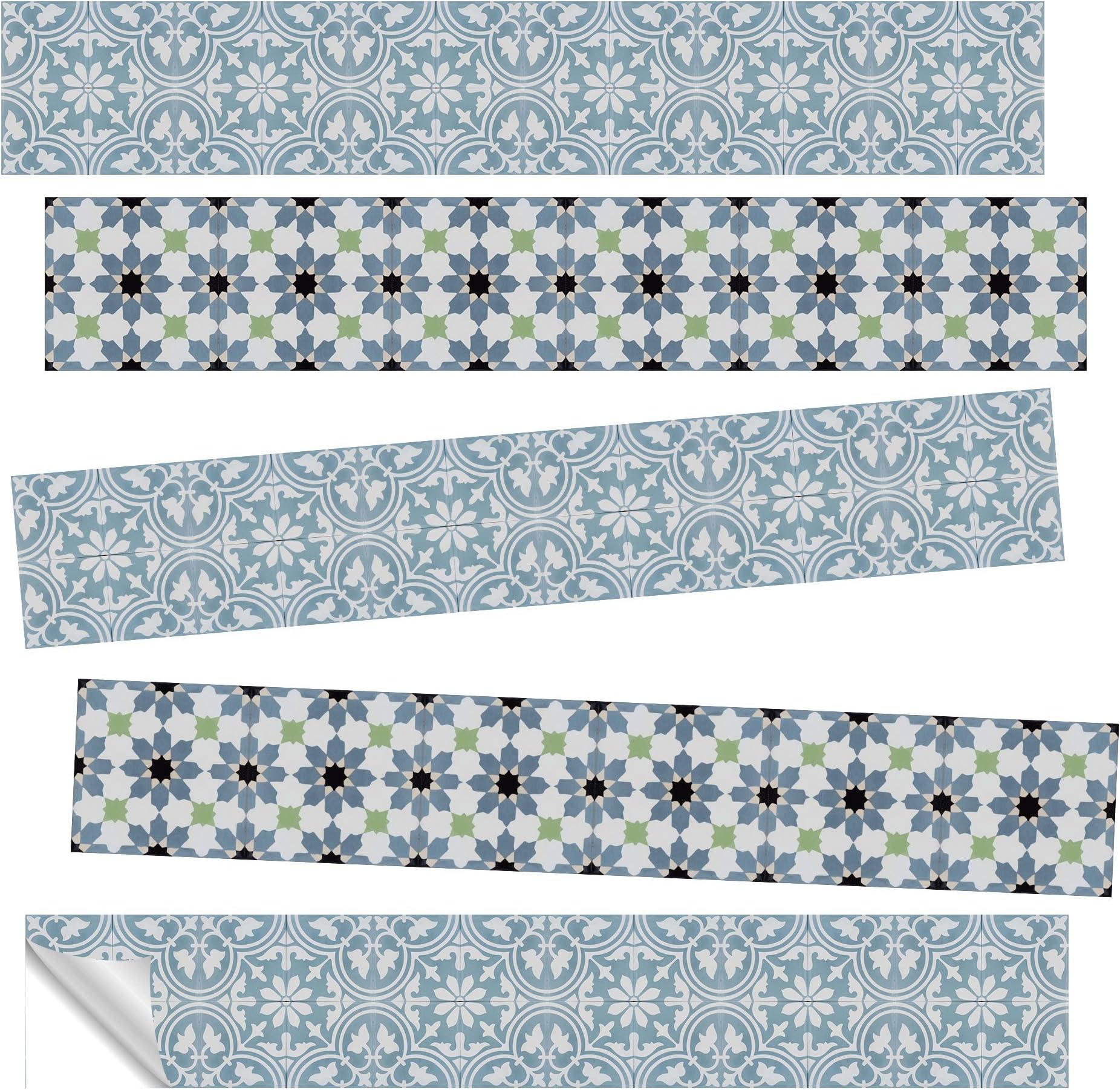 Moroccan Style Vinyl Decal Strips for Stair Risers - Peel and Stick - Self Adhesive Sticker - Home Decor DIY - Pack of 5 Strips