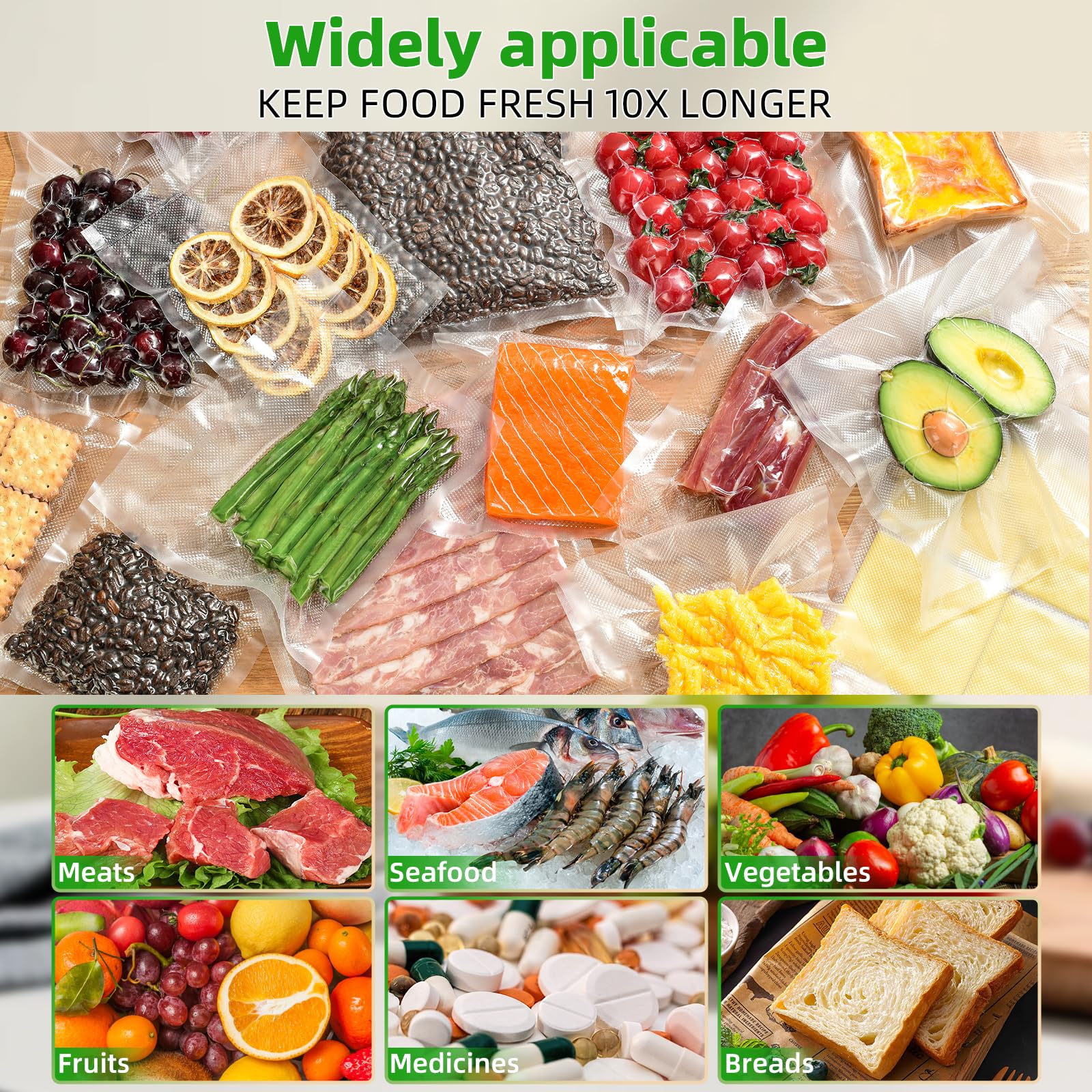 Lot de 100 sacs d'emballage sous vide de qualité commerciale, sans BPA, très résistants, prévention des perforations, parfaits pour le stockage des aliments, la cuisson sous vide (15,2 x 25,4 cm et
