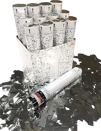 Paquete de 12 unidades Silver Confetti Cannons Metallic de 12 pulgadas | Poppers de confeti perfectos para bodas, fiestas de graduación,