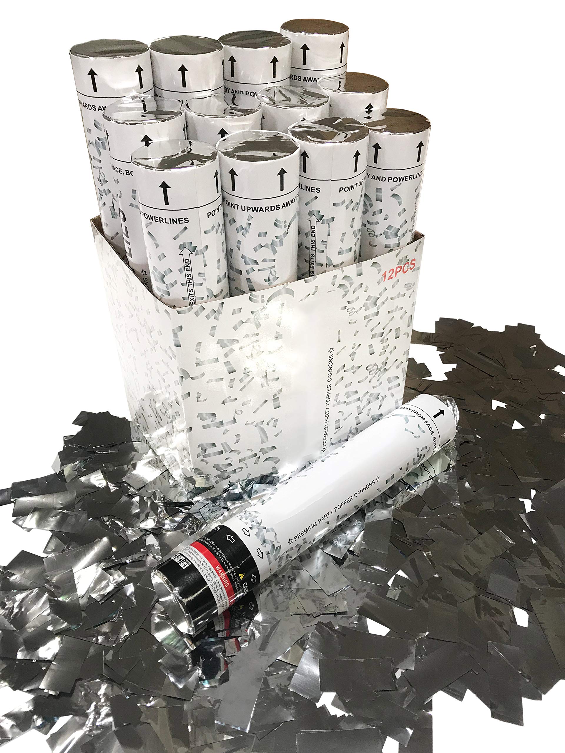 12 Pack Silver Confetti Cannons Metallic 12 inch | Perfect Confetti Poppers for Wedding Graduation Party New Years Celebrations