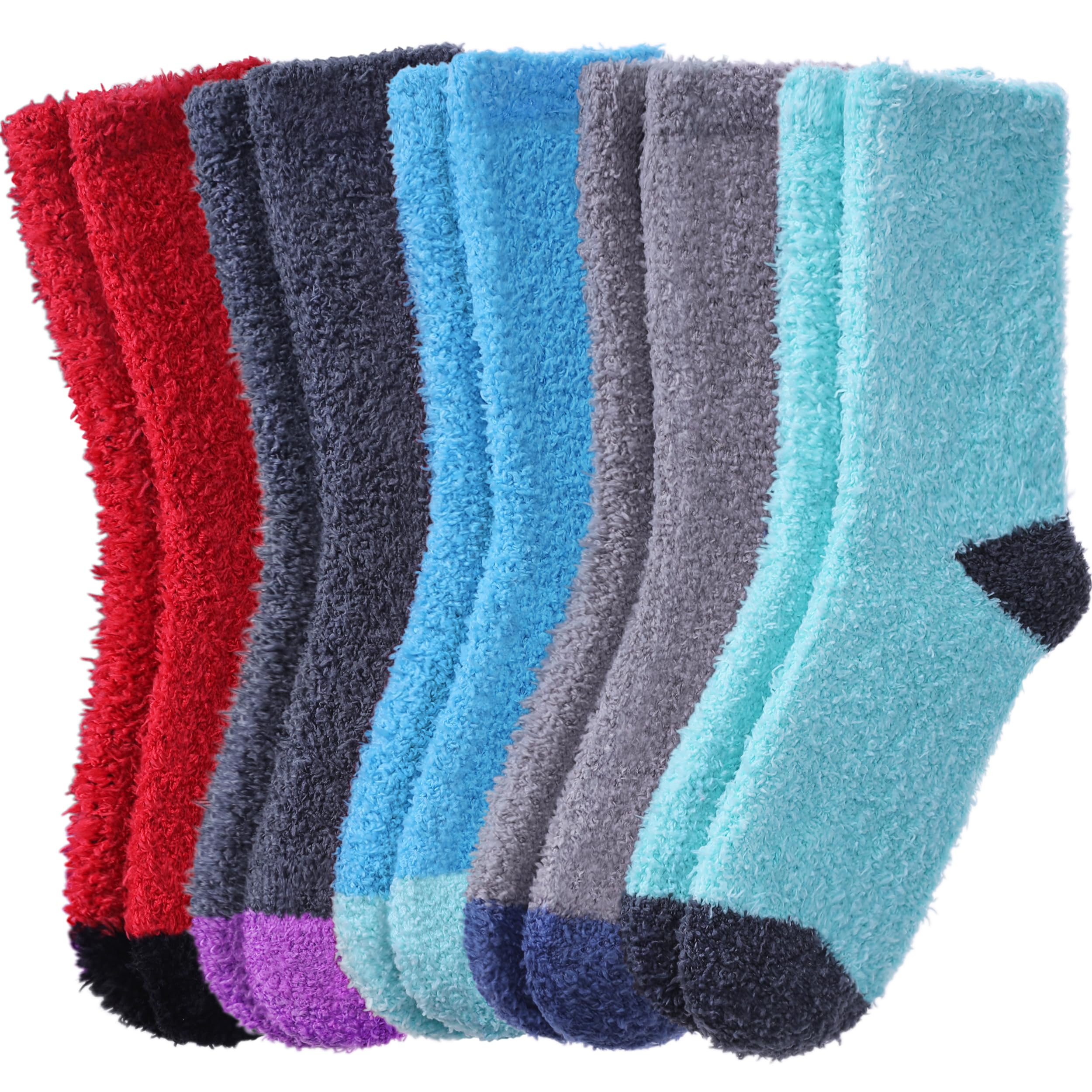 FNOVCO Mens Fuzzy Socks - Soft Cozy Slipper Fluffy Winter Warm Microfiber Plush Sleeping Socks - 5 to 6 Pairs