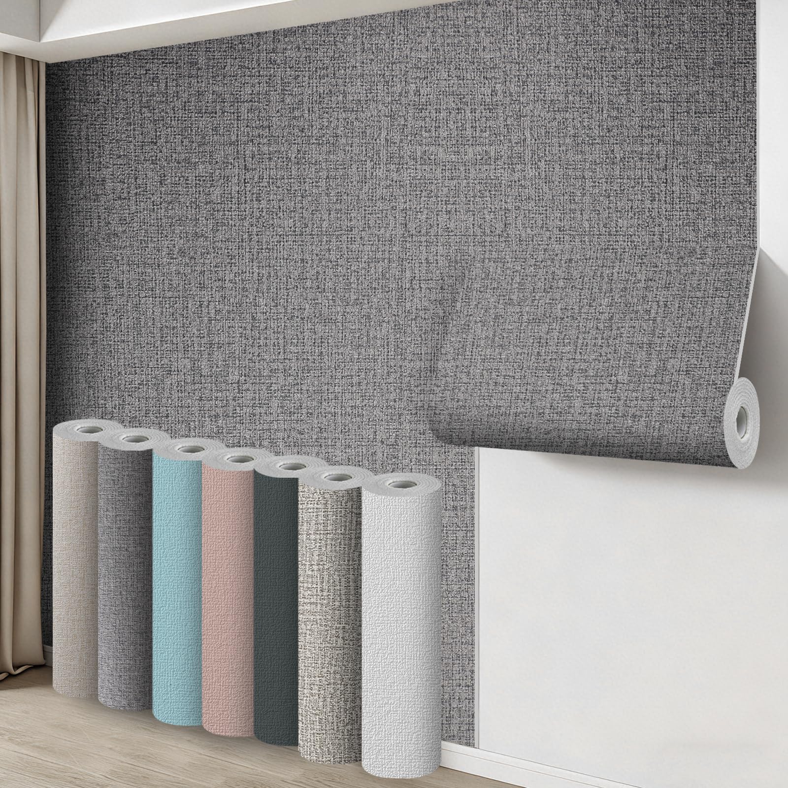 Takezuaa 4 Roll Self Adhesive Thermal Insulation Wallpaper 3mm Thick Peel and Stick Wallpaper for Walls Ceilings Linen Black Textured Waterproof Damp Proof Wallpapers for Bad Cold Walls 50cm x 2.8m