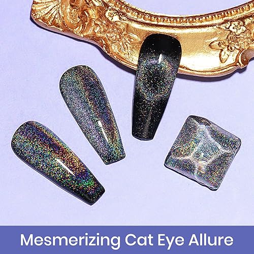 Miniatura 8 de MIZHSE Esmalte de uñas de gel ojo de gato, arco iris, ojo de gato, holográfico, purpurina 9D, ojo de gato, esmalte de gel para remojar UV LED,