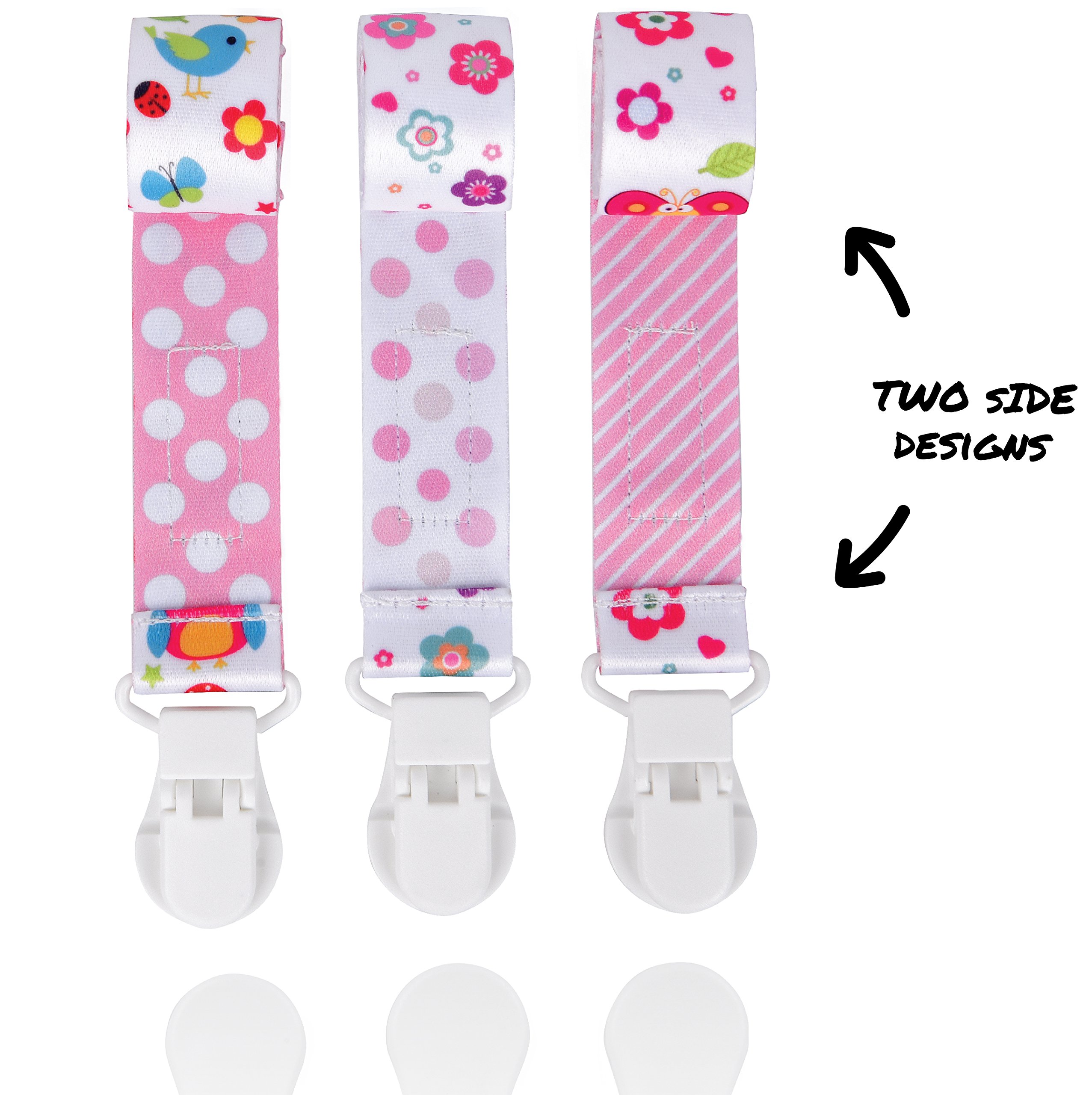 Milanti Pacifier Clip Set Three Clips Plus 18 Name Tag Labels