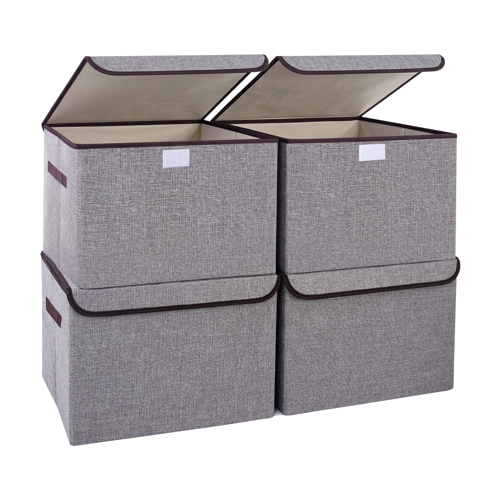 Bagnizer Contenedores decorativos de tela con tapas, paquete de 4 cubos de almacenamiento plegables apilables con asas, organizador de almacenamiento de manta de ropa, cesta de almacenamiento de