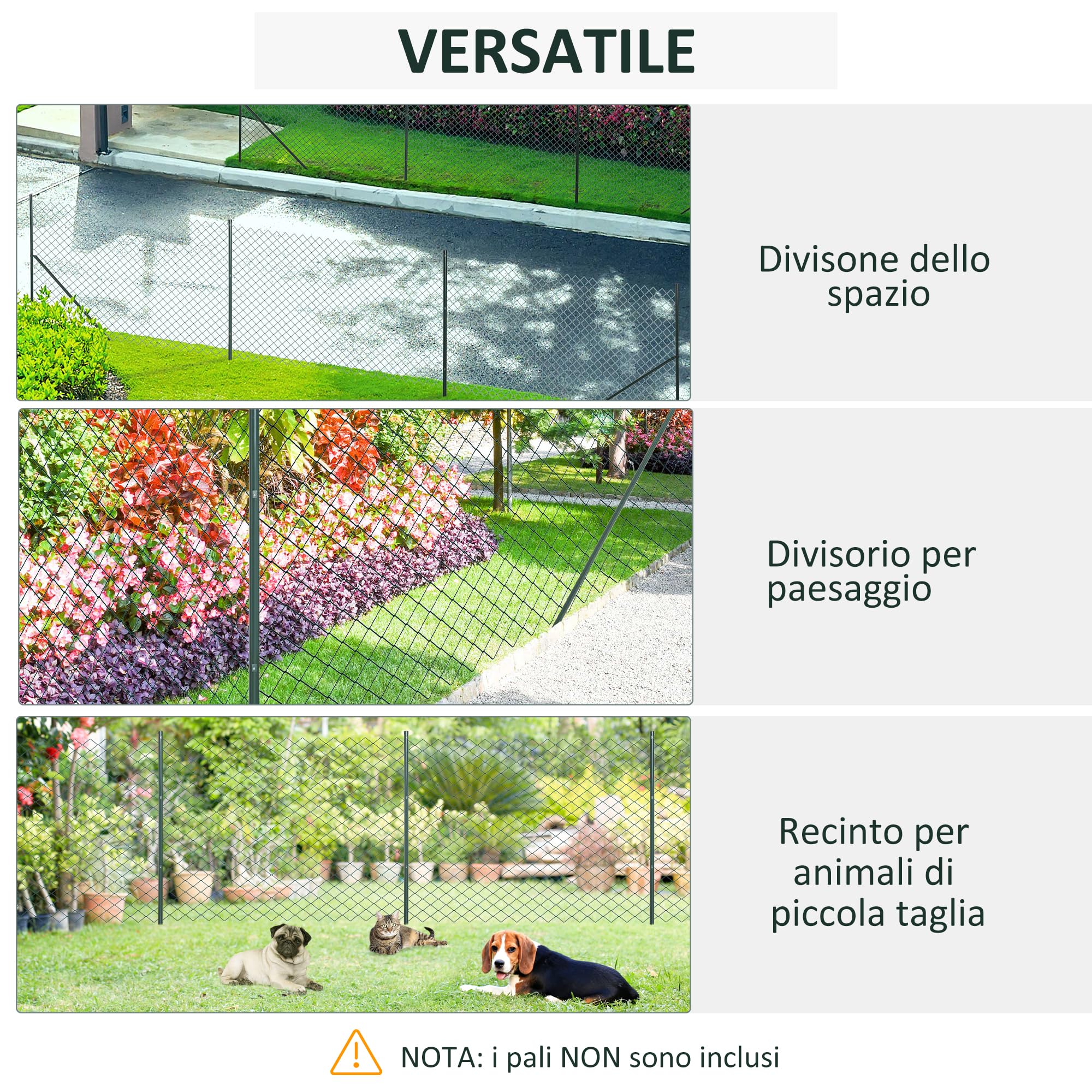 Outsunny Recinzione Giardino in Acciaio Plastificata, Rete di Recinzione da Giardino, 25x1.7m, Verde