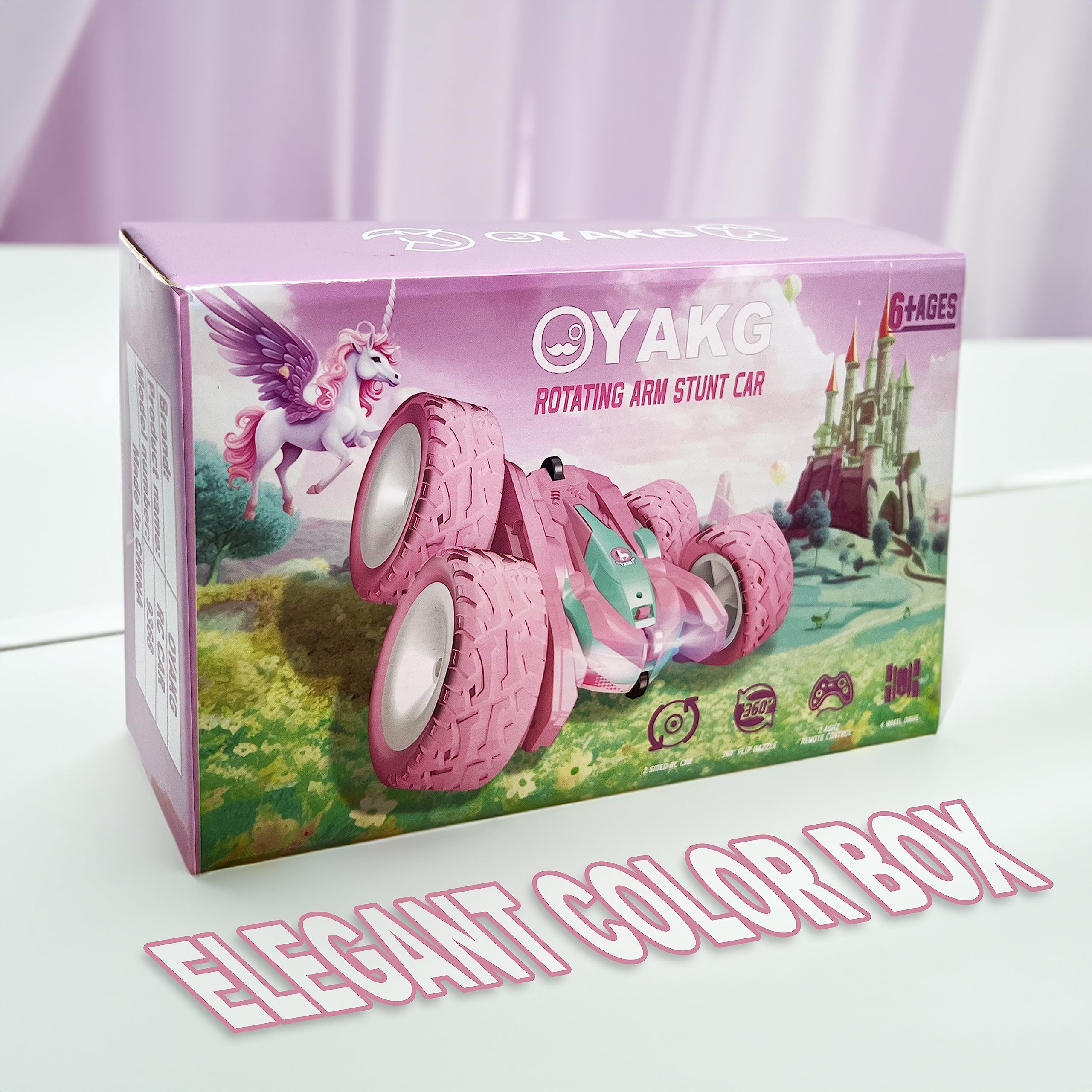 Coche Teledirigido,4WD Unicornio Coche RC para Niños 3 4 5 6 7 8 9 10 años,Rosa Coche Radiocontrol 2.4GHz con 2 Bateria,Rotación 360° y Luz, Regalo para Niñas y Niños