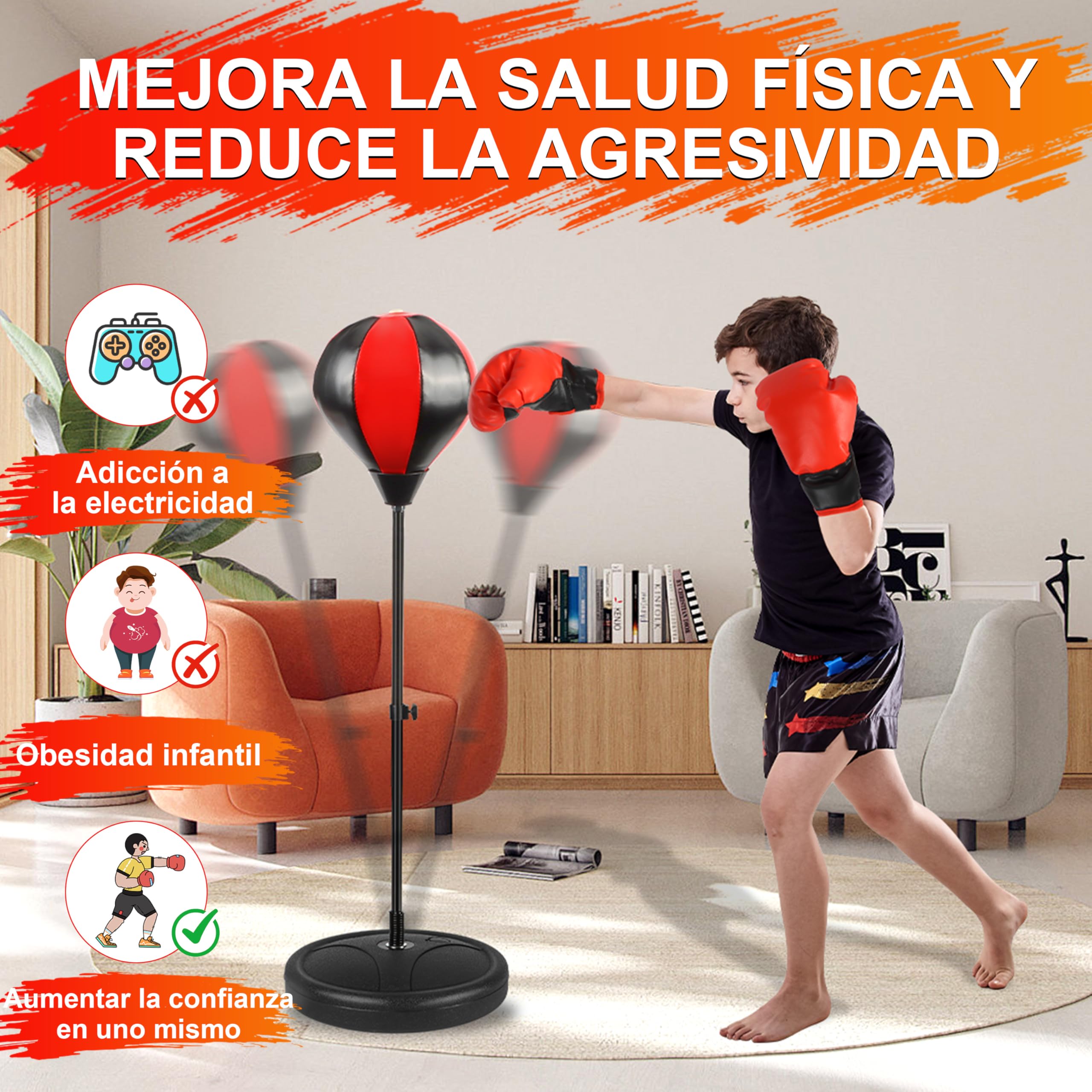 Aragallant Canasta Baloncesto Infantil, Saco de Boxeo de Pie, Altura Regulable, 2 en 1 Juguetes de Baloncesto Boxeo mit 2 Baloncesto y Guantes de Boxeo, Regalos para Niños y Niñas de 4 a 12 Años
