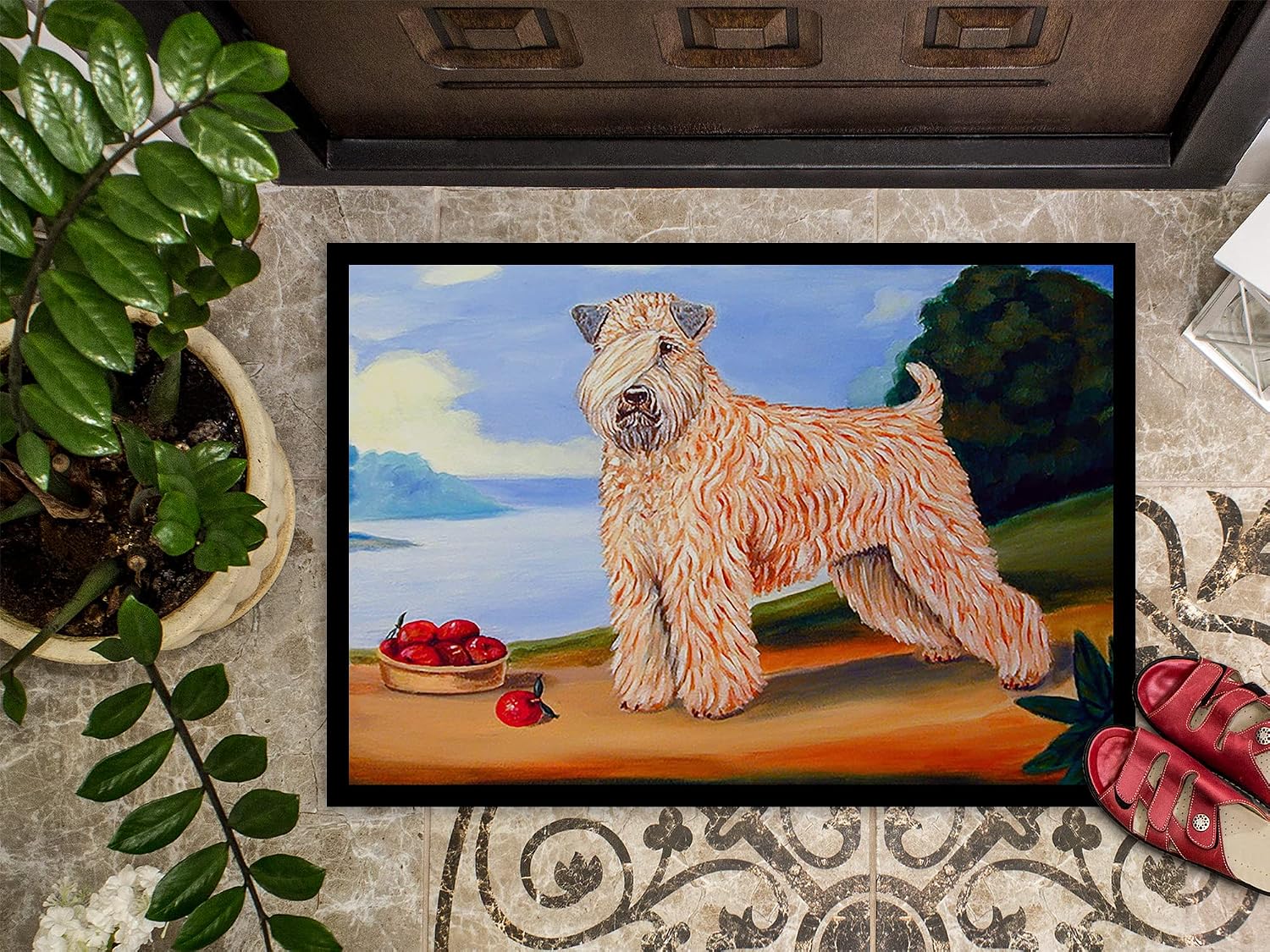 Caroline's Treasures 7509JMAT Wheaten Terrier Soft Coated Doormat 24x36 Front Door Mat Indoor Outdoor Rugs for Entryway, Non Slip Washable Low Pile, 24H X 36W