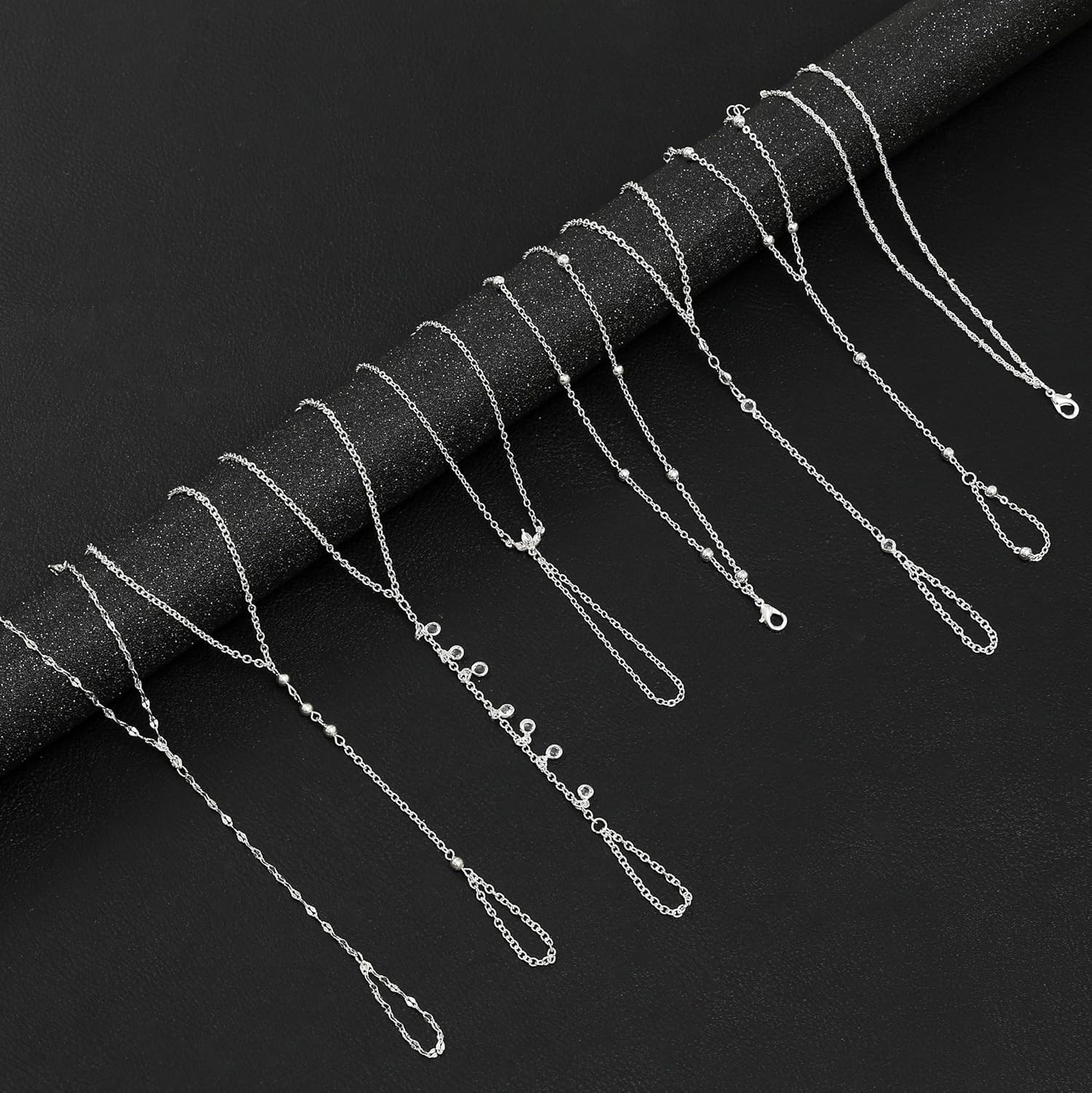 Tornito 9Pcs Hand Chain Bracelet for Women 18k Gold Plated Ring Bracelet Cubic Zircon Bead Flower Finger Bracelet Hand Jewelry Silver Gold Tone Size Adjustable - Image 3