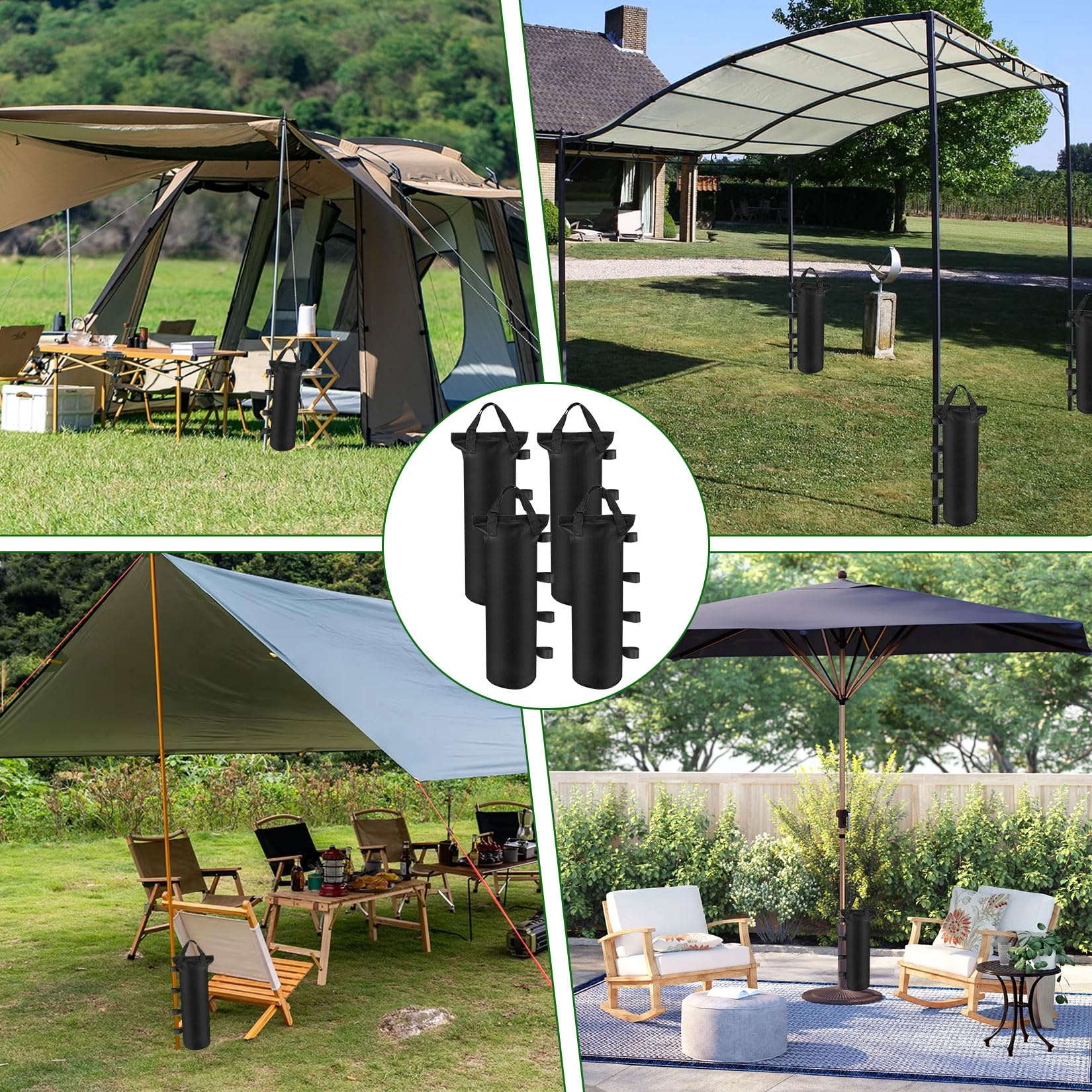 Lot de 8 poids pour tonnelle, poids de tonnelle, sacs de sable Oxford 800D pour lestage avec clou fixe, lestage pour camping, tentes, parasols, tonnelle