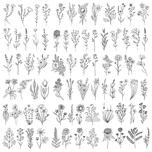 Kotbs 18 hojas de pequeños tatuajes falsos, tatuajes temporales, ramo floral de flores silvestres, lavanda, guisante, espolón de orro, calcomanías