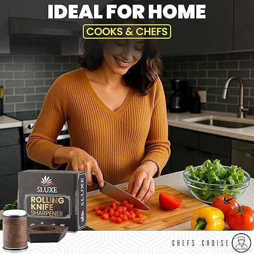 Miniatura 3 de Kit de afilador de cuchillos rodantes, madera de nogal premium, 5 ángulos magnéticos (12, 15, 17, 19 y 22 grados), discos de diamante y cerámica,