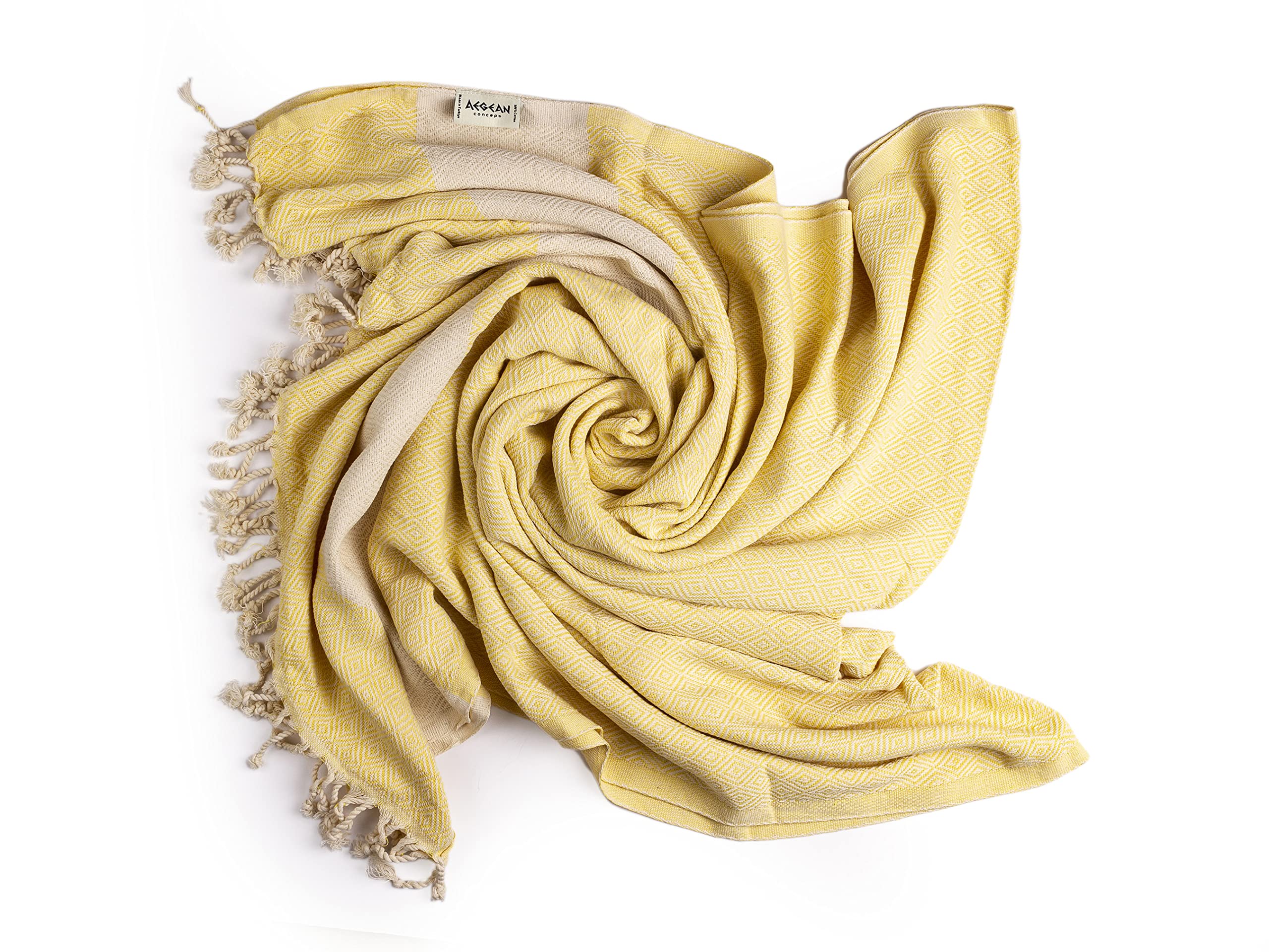 Photo 1 of Aegean Concept Turkish Beach Towel/Blanket (37 x 73 inches), Fast Drying 100% Soft Cotton, Lightweight & Sandproof, Suitable for Bathroom, Spa, Bath, Yoga, Neon Yellow, Pack of 1 37 x 73 in. (Pack of 1) Neon Yellow
