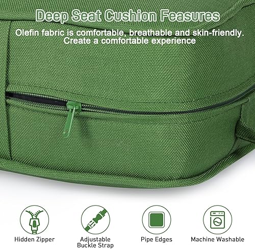 Miniatura 4 de Aoodor Juego de cojines para sillas de asiento profundo de 24 x 24 pulgadas, funda de tela olefina y espuma de esponja, color marrón (juego de 2