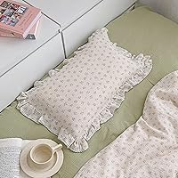 Vista 1 de BuLuTu Funda de almohada de muselina de algodón para niños pequeños, diseño de brotes, funda de almohada Shabby Chic con borde de volantes, funda