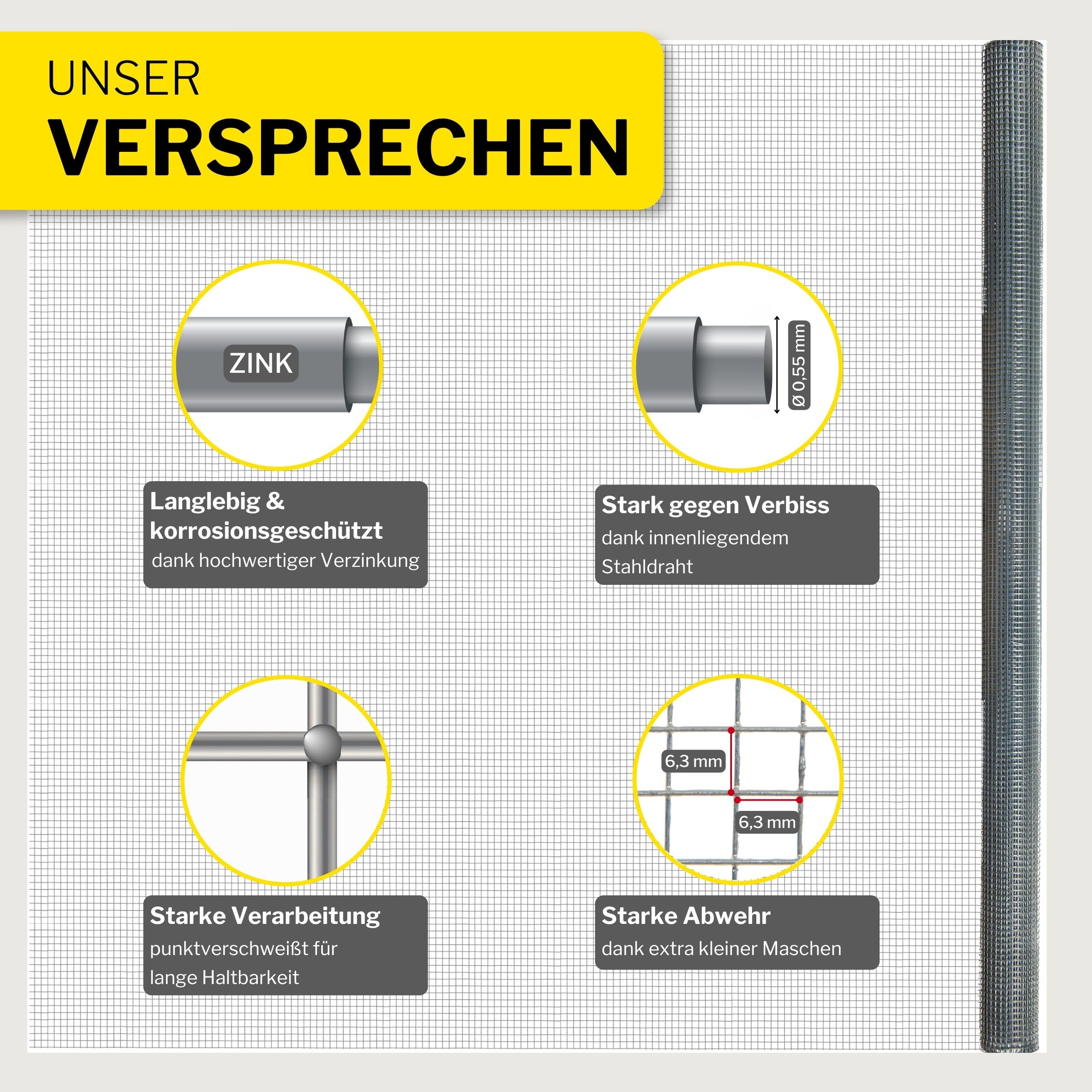 horizont Wühlmausgitter - 1 x 5 m - Maschenweite 6,3 mm - verzinkt - Drahtgitter feinmaschig, Volierendraht, Maulwurfgitter, Kaninchendraht, Vogelschutzgitter, Hasendraht, Maschendrahtzaun