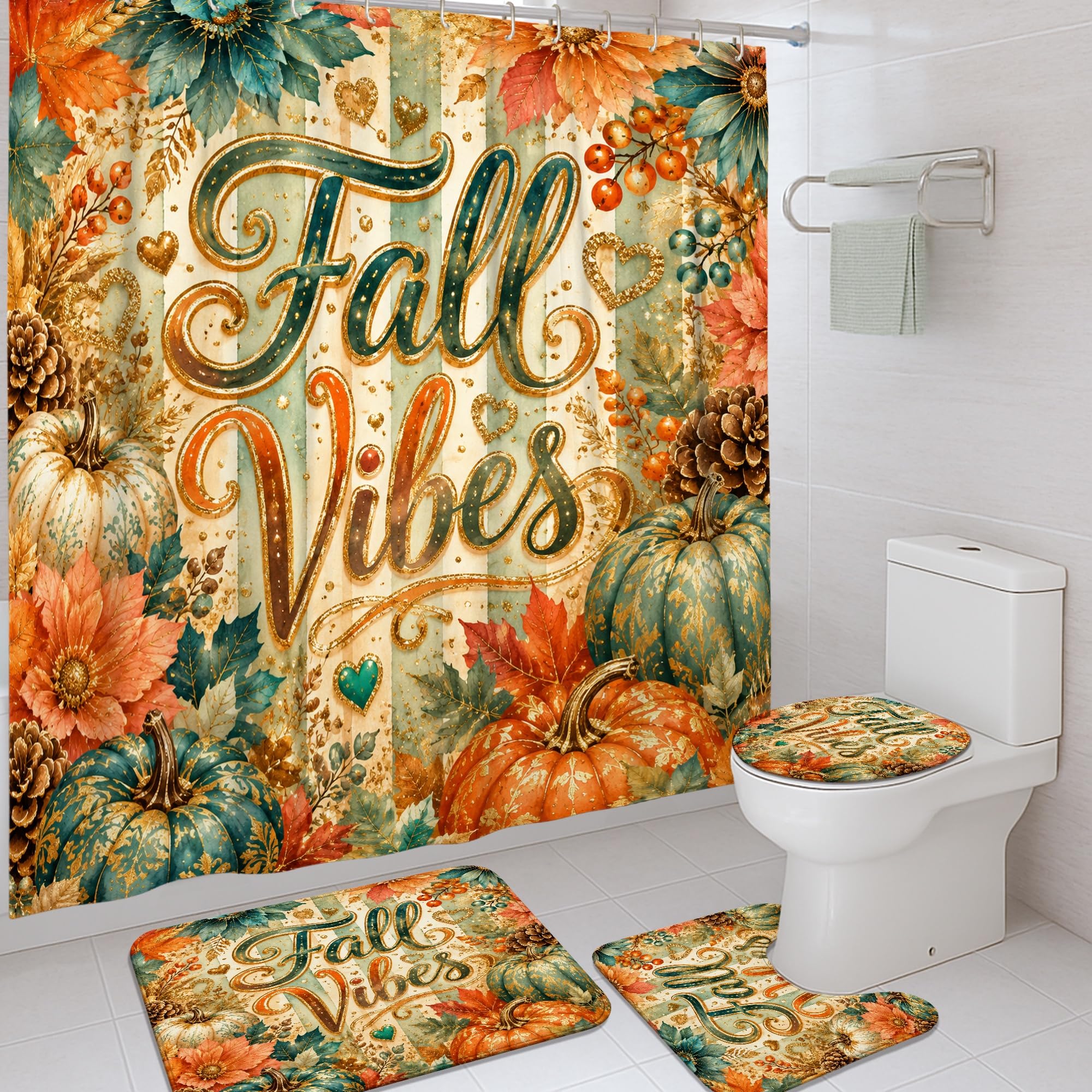 Rideaux de douche citrouilles vintage 183x183cm pour rénover une salle de bain