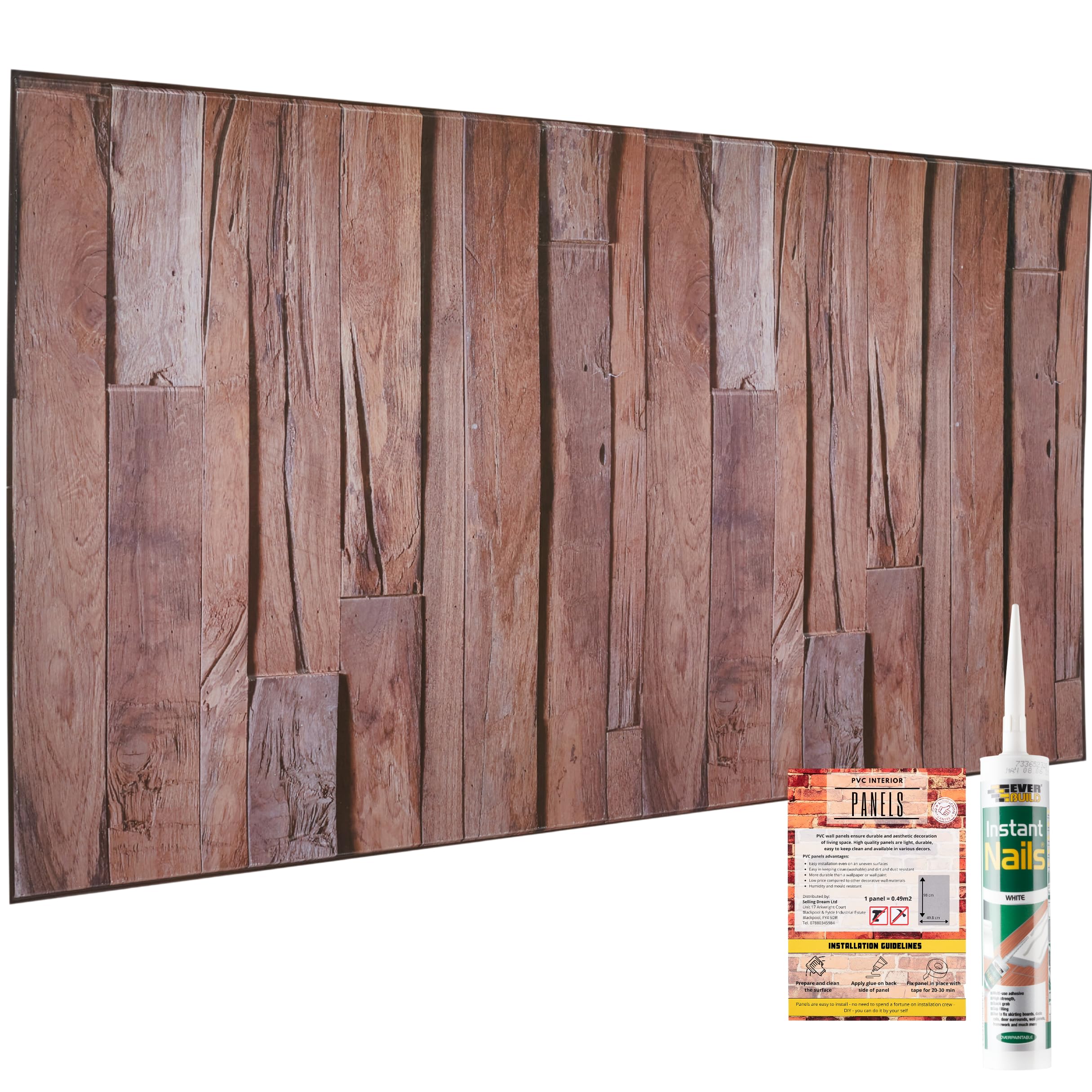 Faux Wood Wall Panels with Adhesive Included - 20 Sheets Covering 99.1 sqft (9.2 sqm) Moisture Resistant PVC Plastic Cladding, 3D Panel Size 37.79 x 18.89 in (96x48cm) Decorative Rustic Wood Pattern