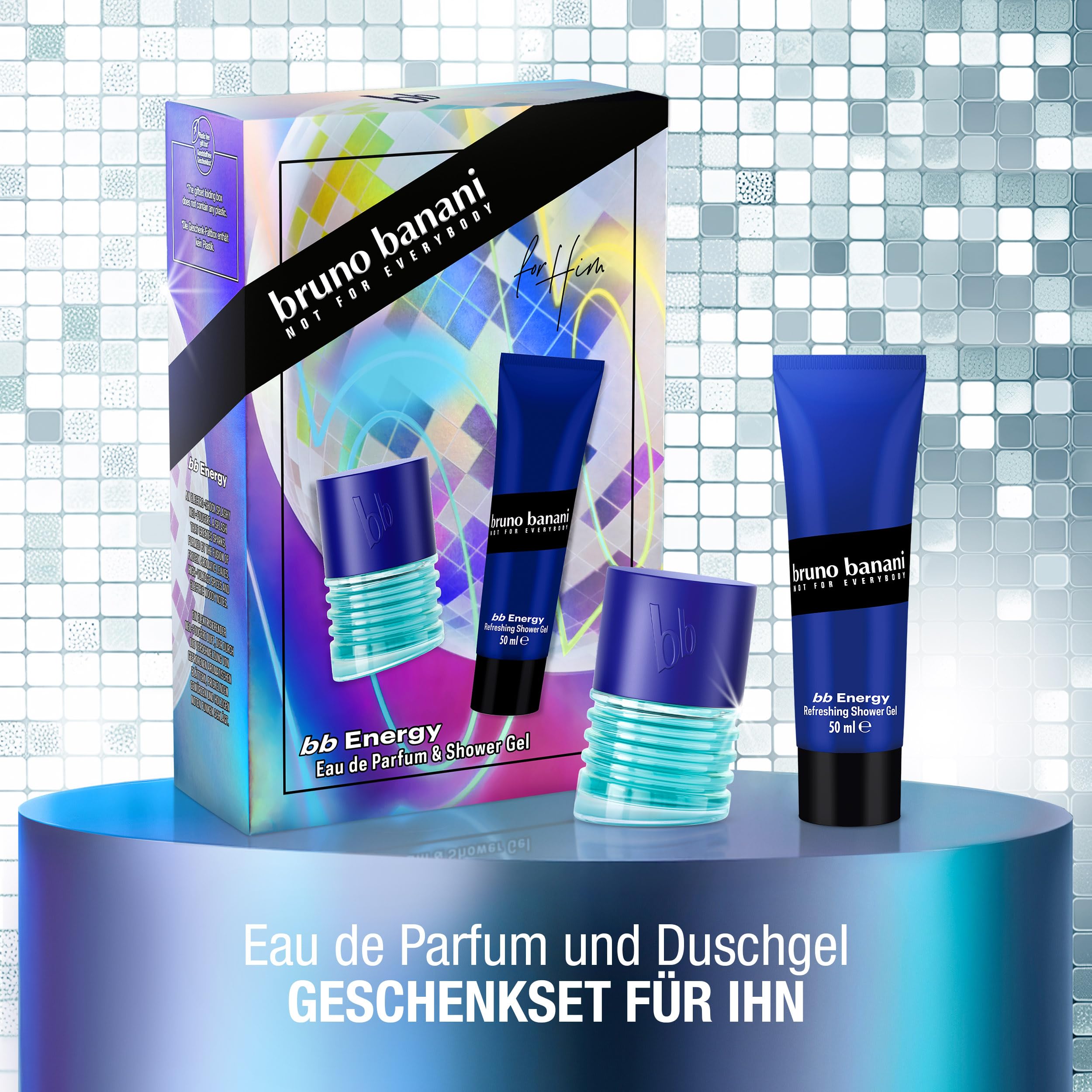bruno banani bb Energy Eau de Parfum + bb Energy Duschgel für Männer, maskuliner, holziger Fougère-Duft, 30 ml + 50 ml