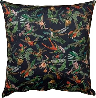 Linen Loft Extra Large Luxury Printed Velvet Botanical Birds Cushion Cover. 23x23 (58cm) Square, Double Sided. Hummingbirds, flowers and leaves.