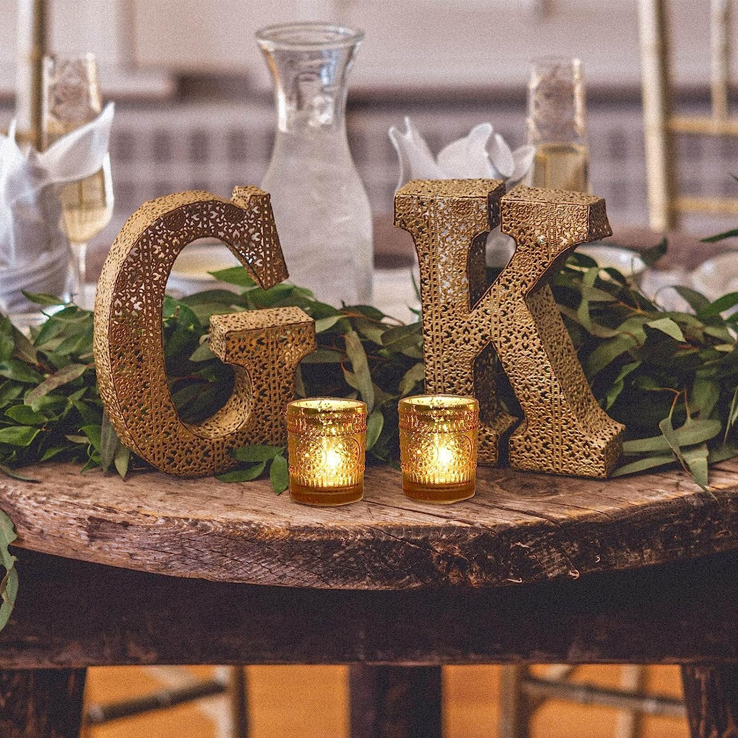 Teelichthalter Gold, 12er-Set Kerzenhalter Glas, Großpackung für den Tischaufsatz bei Hochzeiten, Teelichthalter aus Quecksilberglas (5.5cm x 6.5cm, B/H)