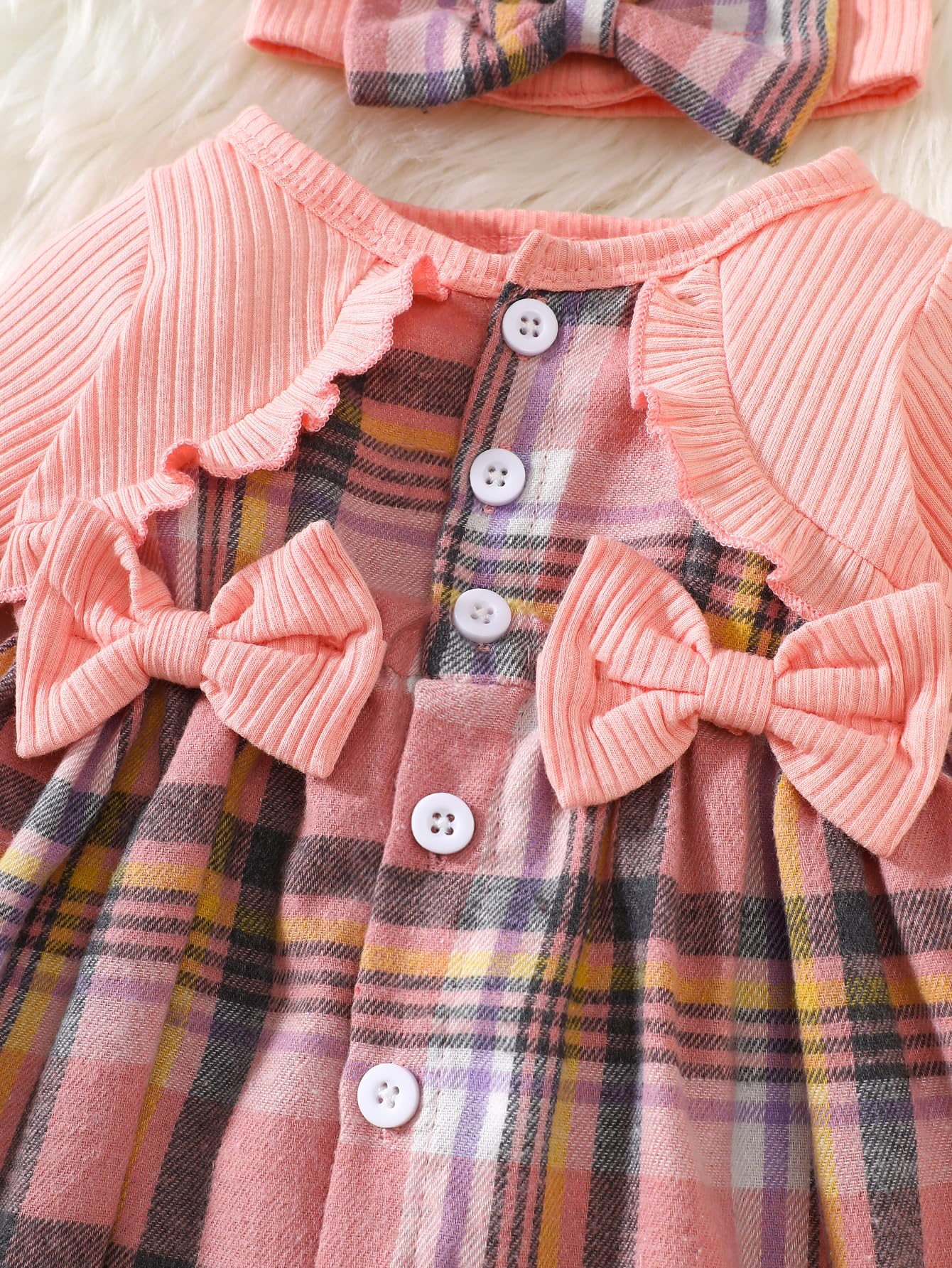 Conjunto de 2 piezas de vestido a cuadros rosa de manga larga para bebé, cárdigan sintético, conjunto de 2 piezas, ropa de regalo para primavera y otoño — view 4