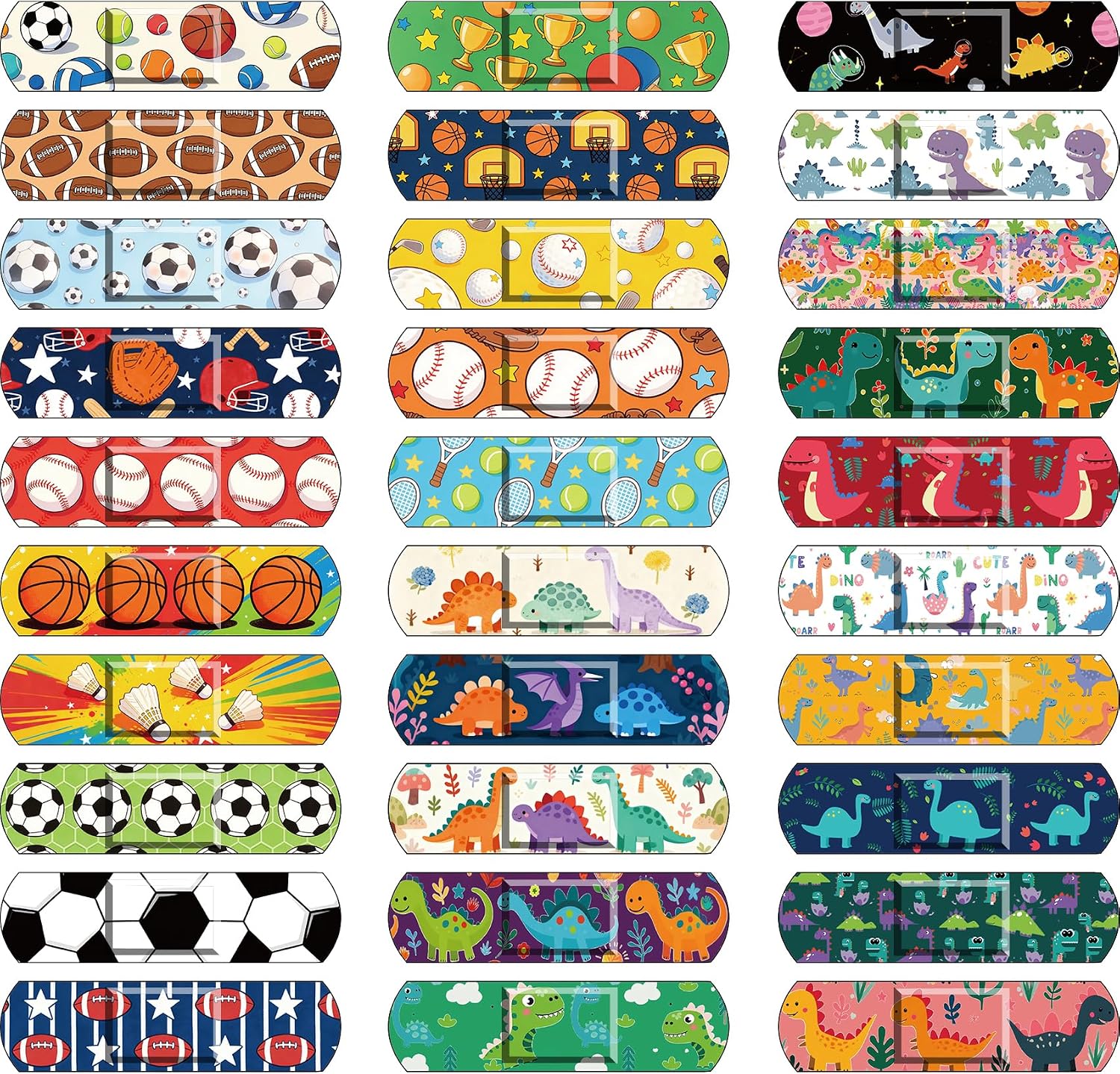 300Pcs Kids Bandages, 30 Styles Adhesive Cartoon Patterns, Adhesive Flexible Colorful Bandages, Cute Cartoon for Boys, Waterproof Breathable Protect Scrapes