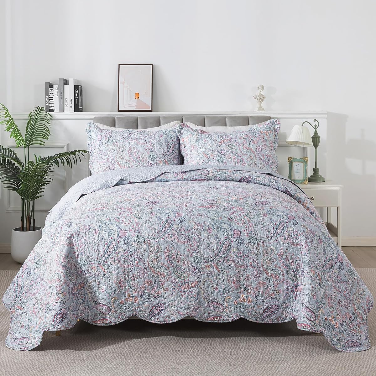 Quilt Sets Queen Size - Microfiber Bedspreads 3-Piece,Queen Quilt Bedding Sets All Season Quilts,Lightweight Coverlets for Queen Beds
