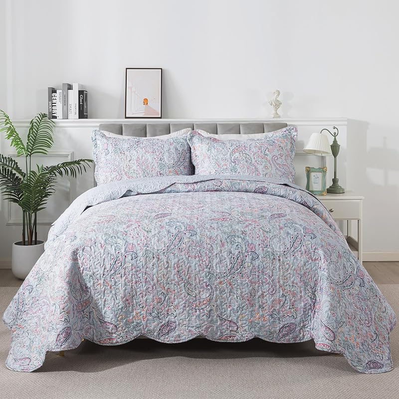 Quilt Sets Queen Size - Microfiber Bedspreads 3-Piece,Queen Quilt Bedding Sets All Season Quilts,Lightweight Coverlets for Queen Beds