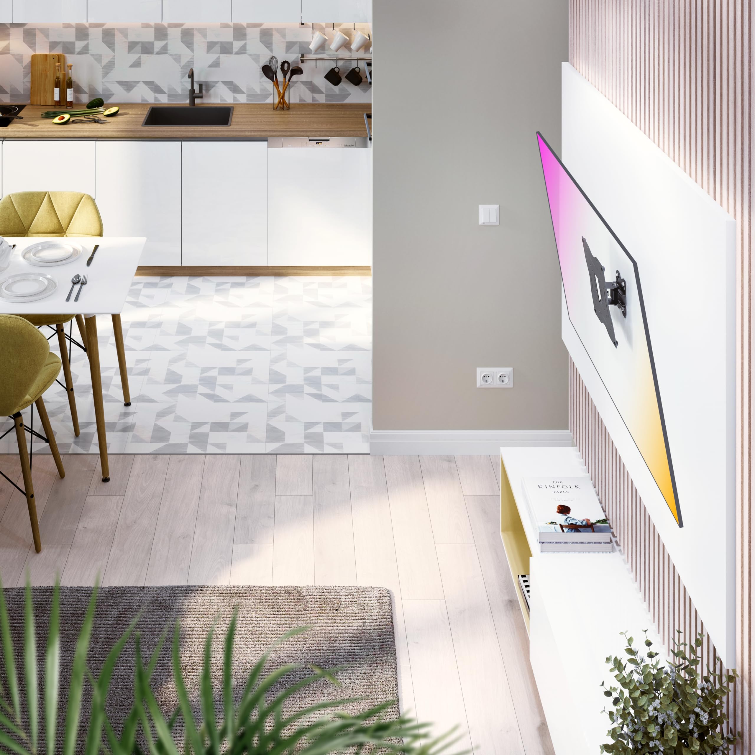 RICOO R12 Support Mural TV 32 40 42 43 48 50 55 Pouces VESA 75x75 100x100 100x200 200x100 200x200 Orientable Inclinable Rotatif Universel Fixation Murale TV