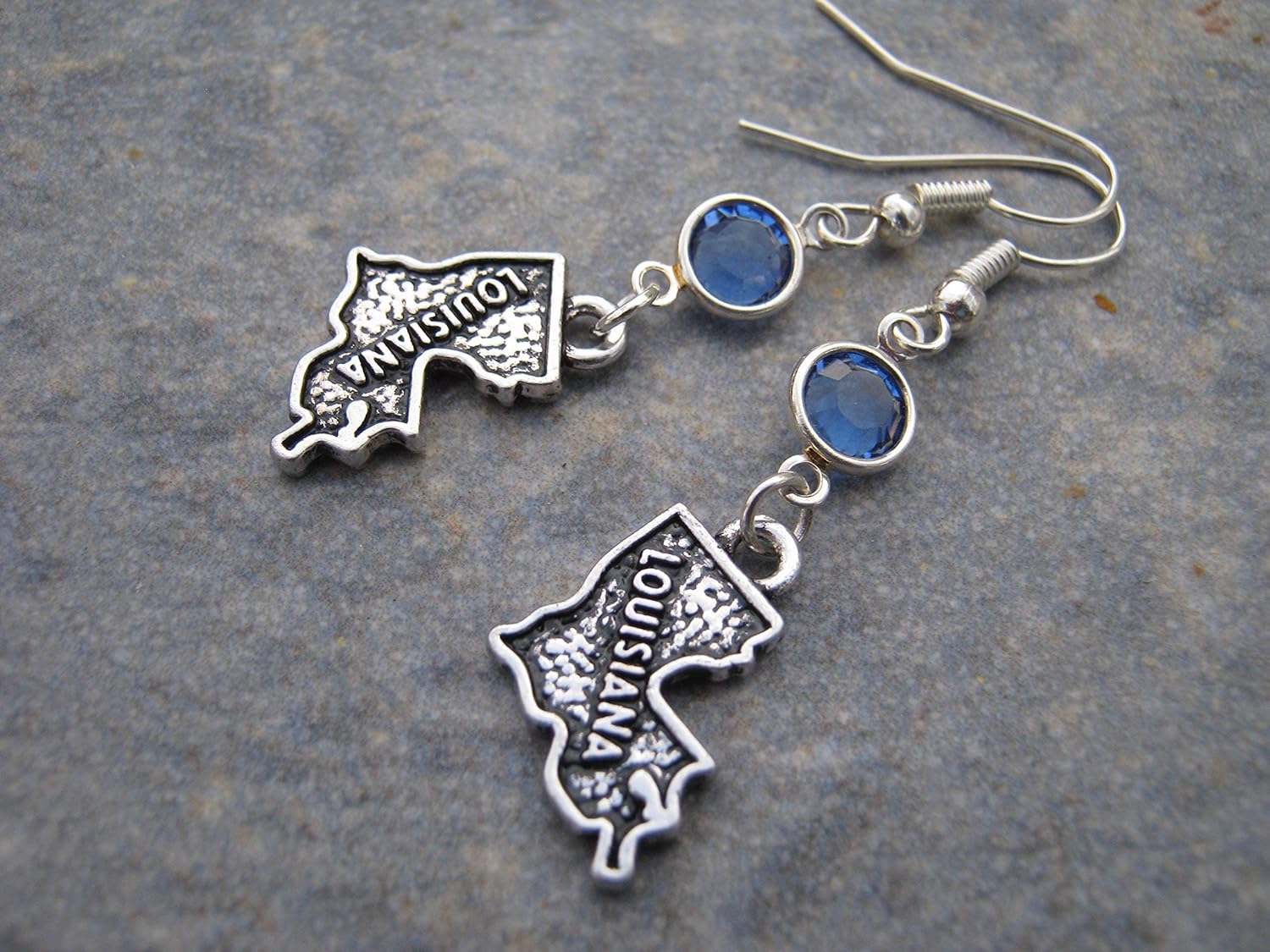 Louisiana Birthstone Earrings, Personalized US State Map Earrings, Geography Jewelry, New Orleans gift