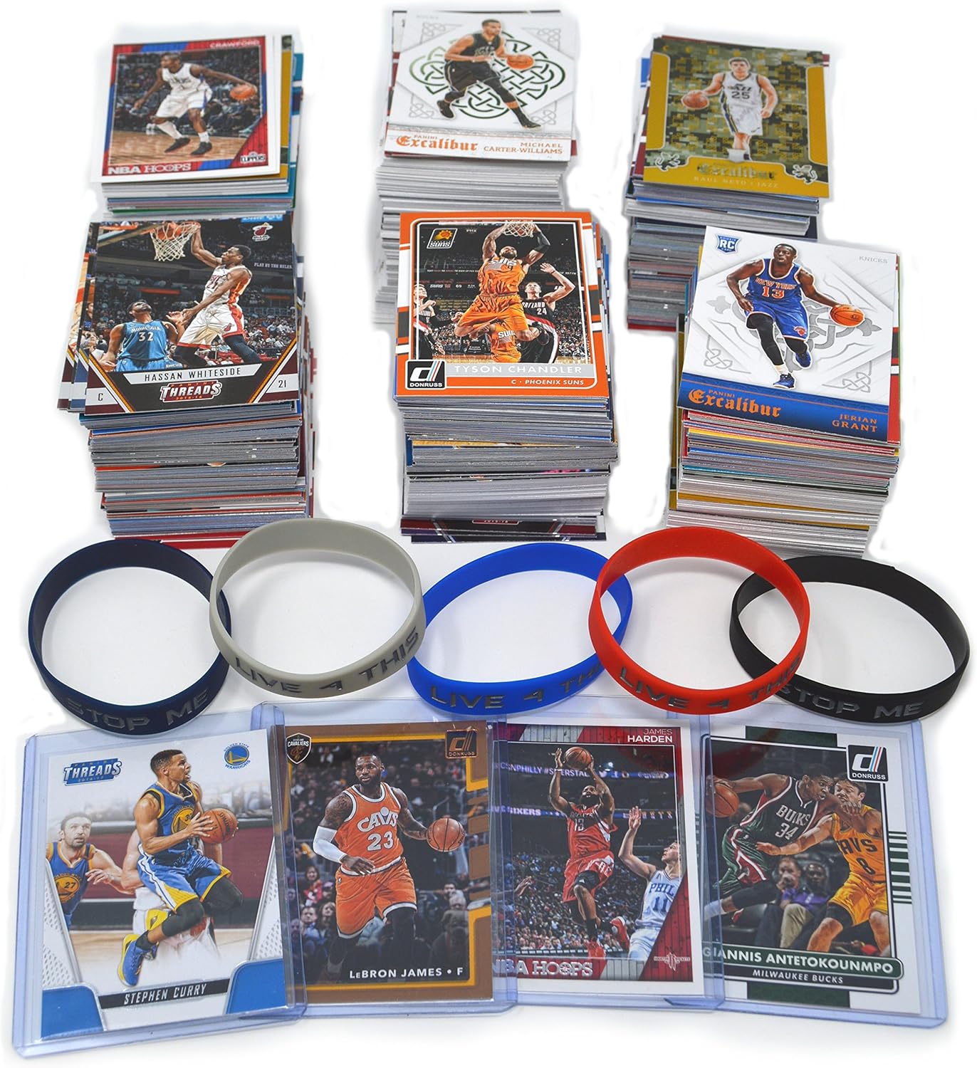 800 Basketball Cards 1990s and 2017-20: Stephen Curry, Lebron James, Giannis, James Harden Guaranteed + 5 Wristbands Gift Bundle Thumbnail