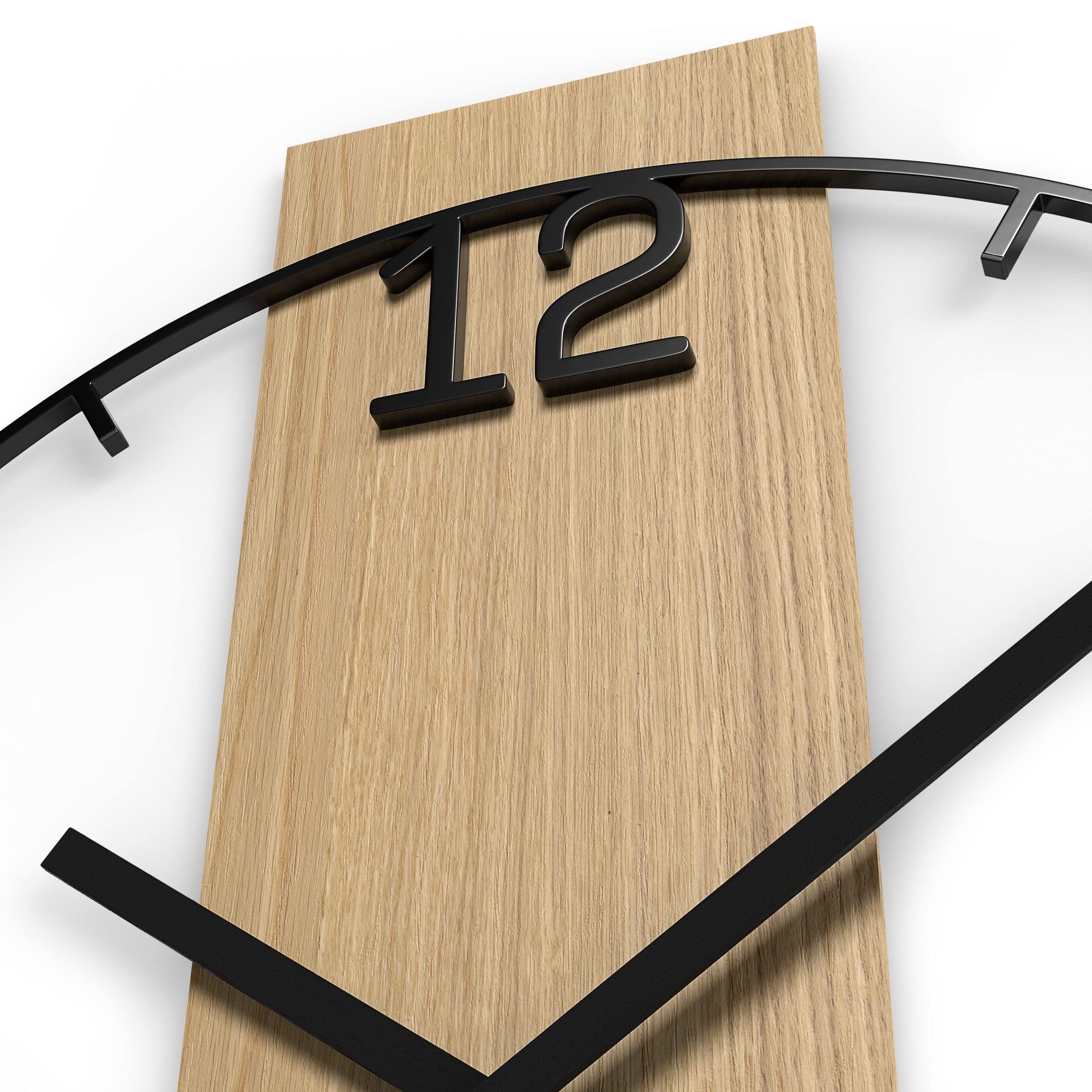 Cander Berlin Einar XXL Vintage Wanduhr lautlos 50 cm Metall Holz Eiche-Furnier ohne Ticken groß modern schwarz Wohnzimmer Küche