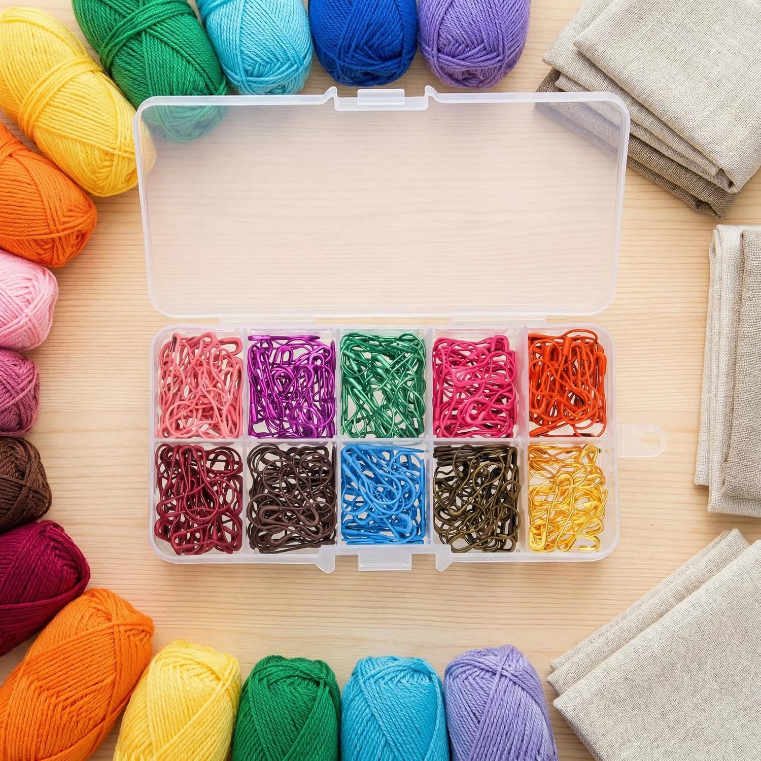 300 Pack Bulb Safety Pins Stitch Markers, 10 Colors Metal Locking Crochet Markers for Knitting & DIY Crafts, Safety Pin Style Knitting Markers with Storage Case