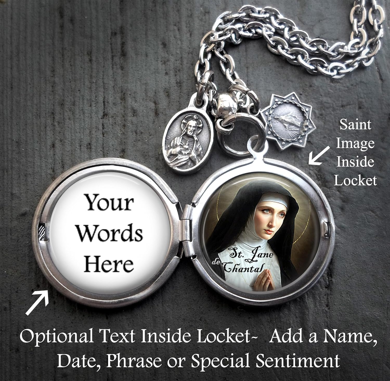 St. Jane Frances de Chantals Locket Necklace, Patron Saint Confirmation Gift, Italian Charms, Catholic Jewelry - Image 2
