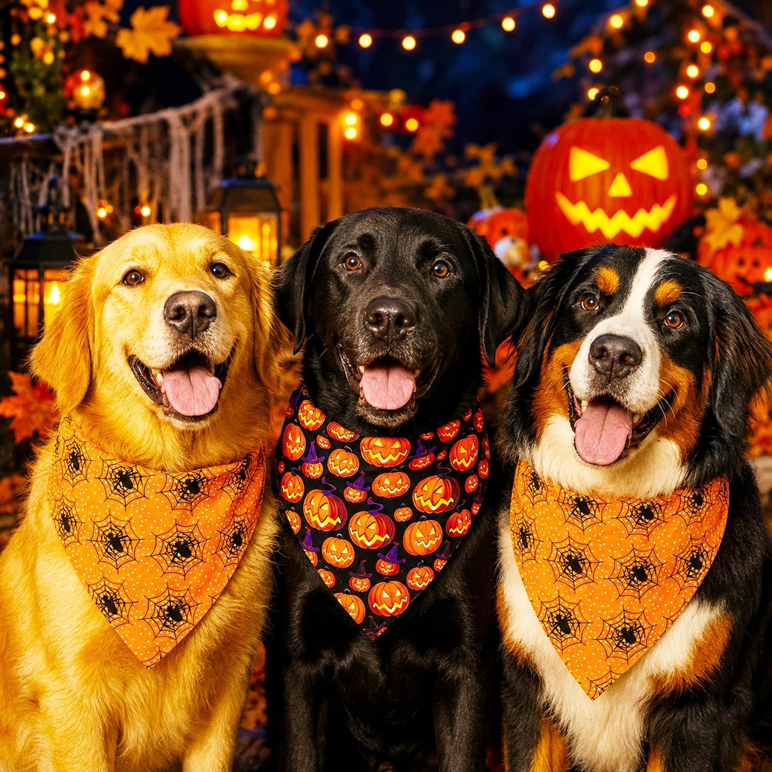 2 Pack Halloween Dog Bandanas, Pumpkin Spider Web Triangle Scarves image 5