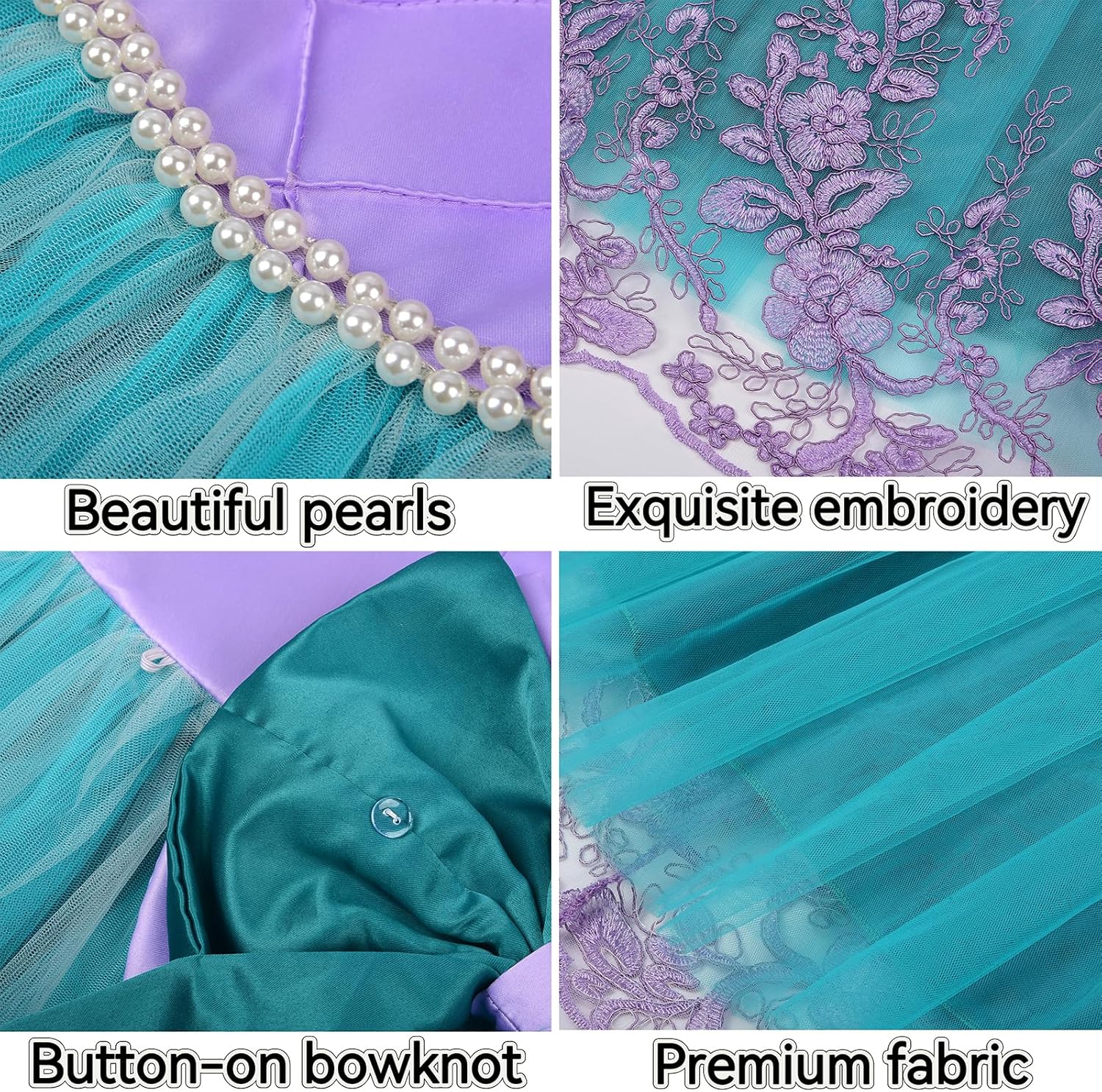 Little Mermaid Costume for Girls Ariel Dress Up Outfit Kids Mermaid Birthday Party Gown Halloween Costume 3-9Y