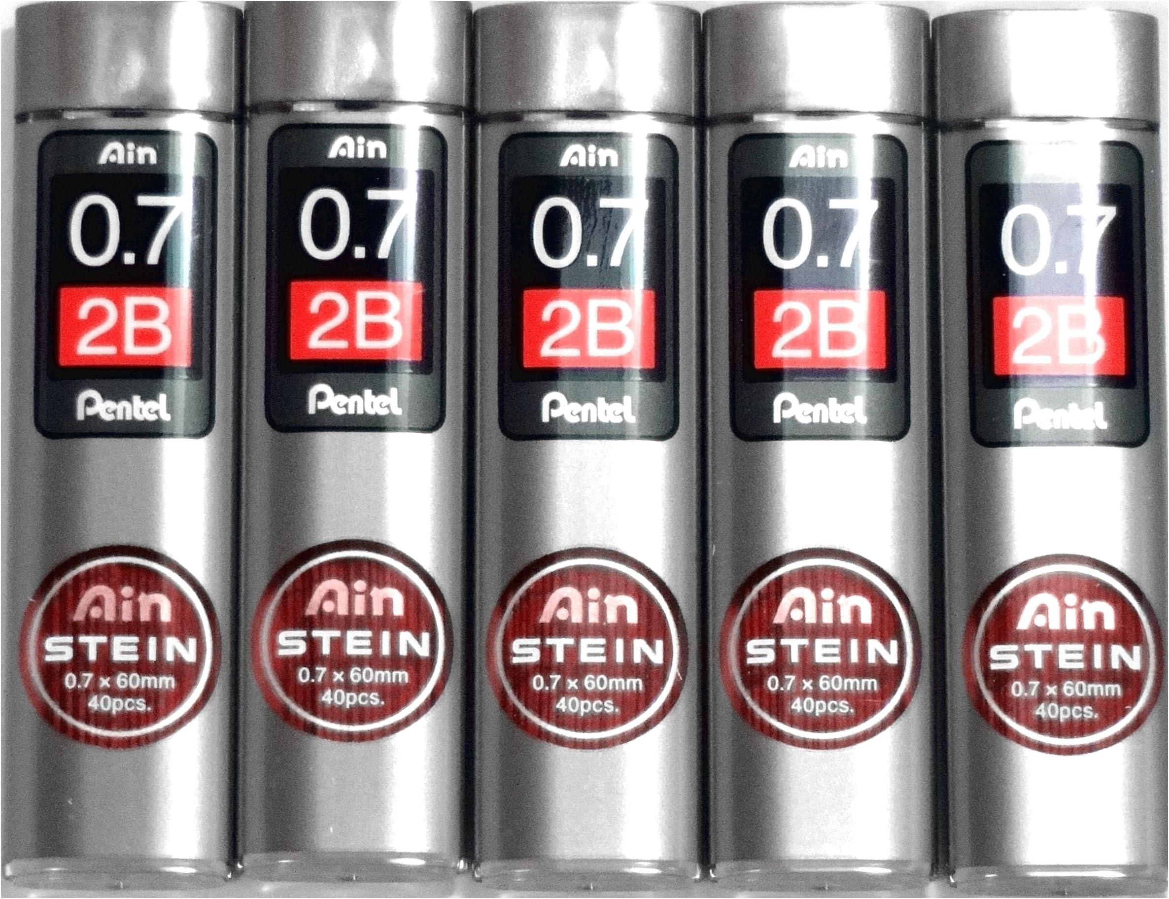 Pentel Ain Pencil Leads 0.7mm 2B, 40 Leads X 5 Pack/total 200 Leads (Japan Import) [Komainu-Dou Original Package]