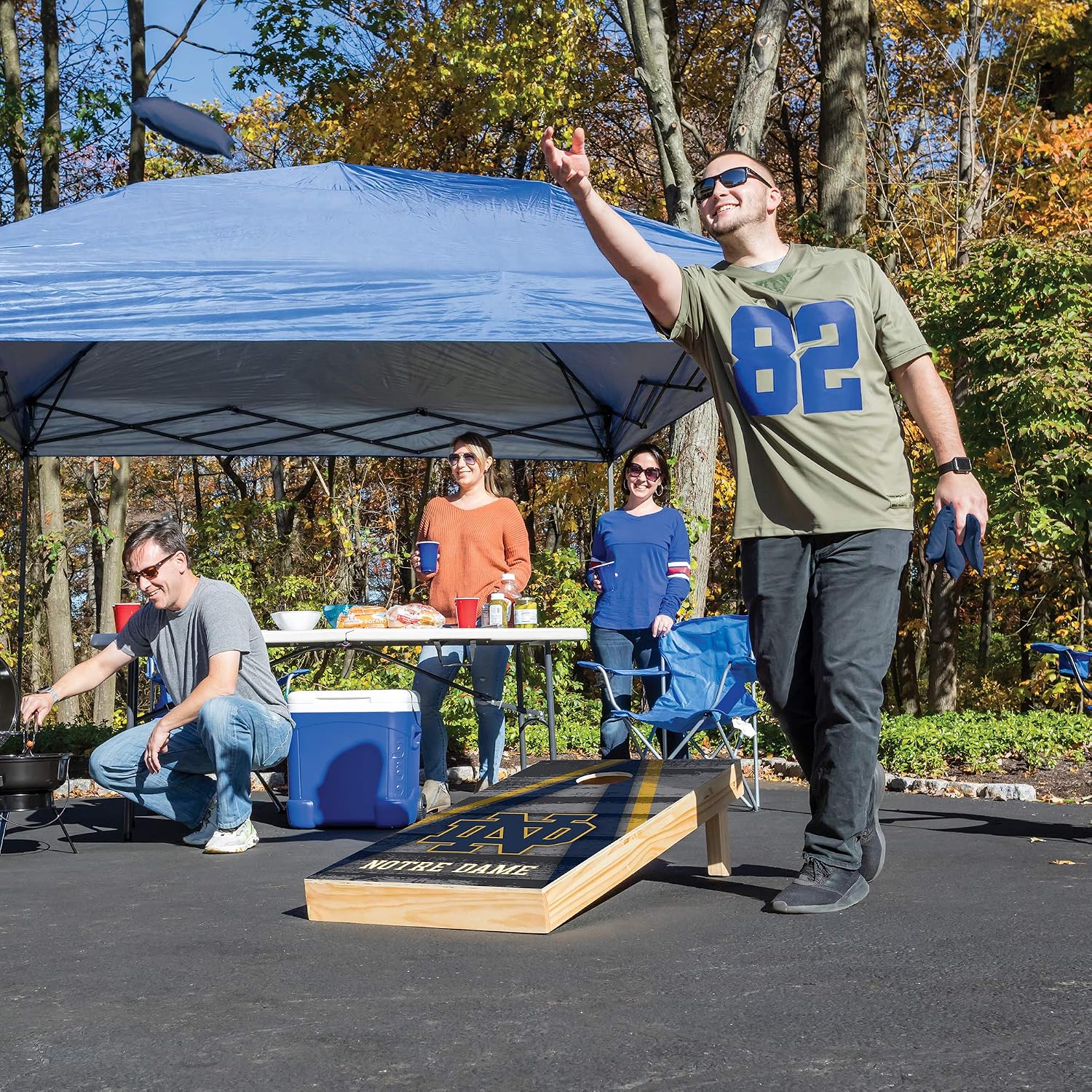 NCAA College 2' x 4' Wood Direct Print Tournament Cornhole Set by Wild Sports, 8 Bean Bags, Vintage Triange Design - Tailgate, Outdoor, Backyard