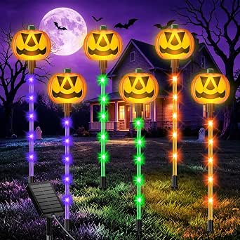6-Pack Solar Pumpkin Lights with Tri-Color LED Display